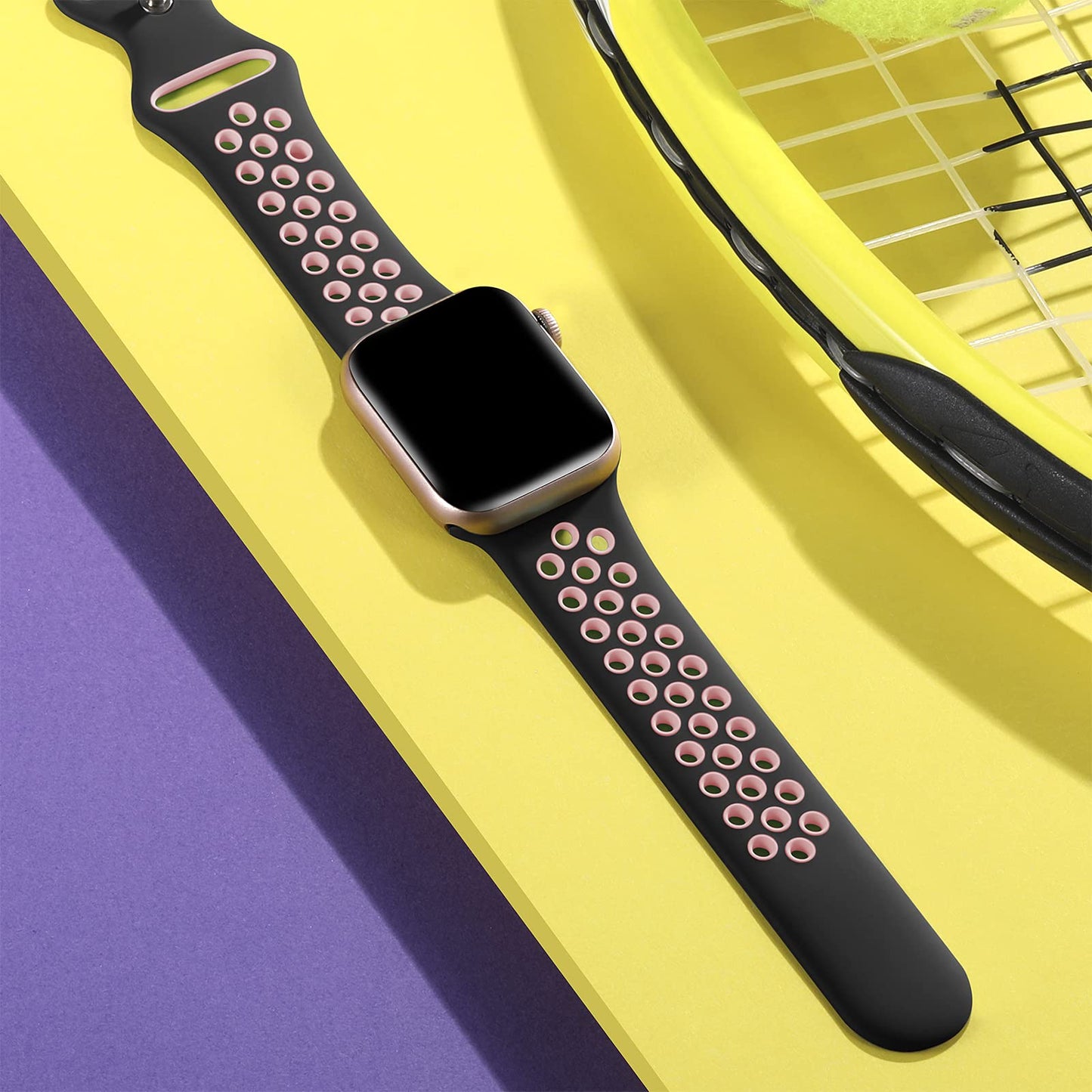 Lerobo Pulseira Silicone Esportiva Apple Watch Ultra 49mm (Preto/Rosa)