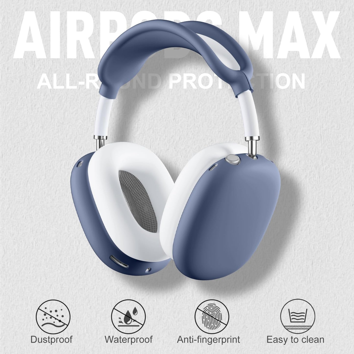 Lerobo Capa Protetora 4 em 1 para AirPods Max com Cobertura Completa (Azul/Cinza-Branco)