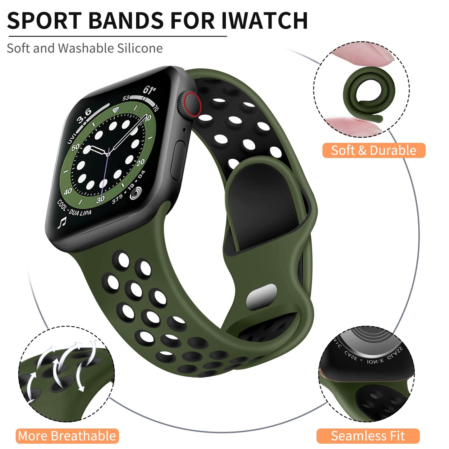 Lerobo Pulseira Silicone Compatível com Apple Watch Ultra 49mm (Verde Exército/Preto)