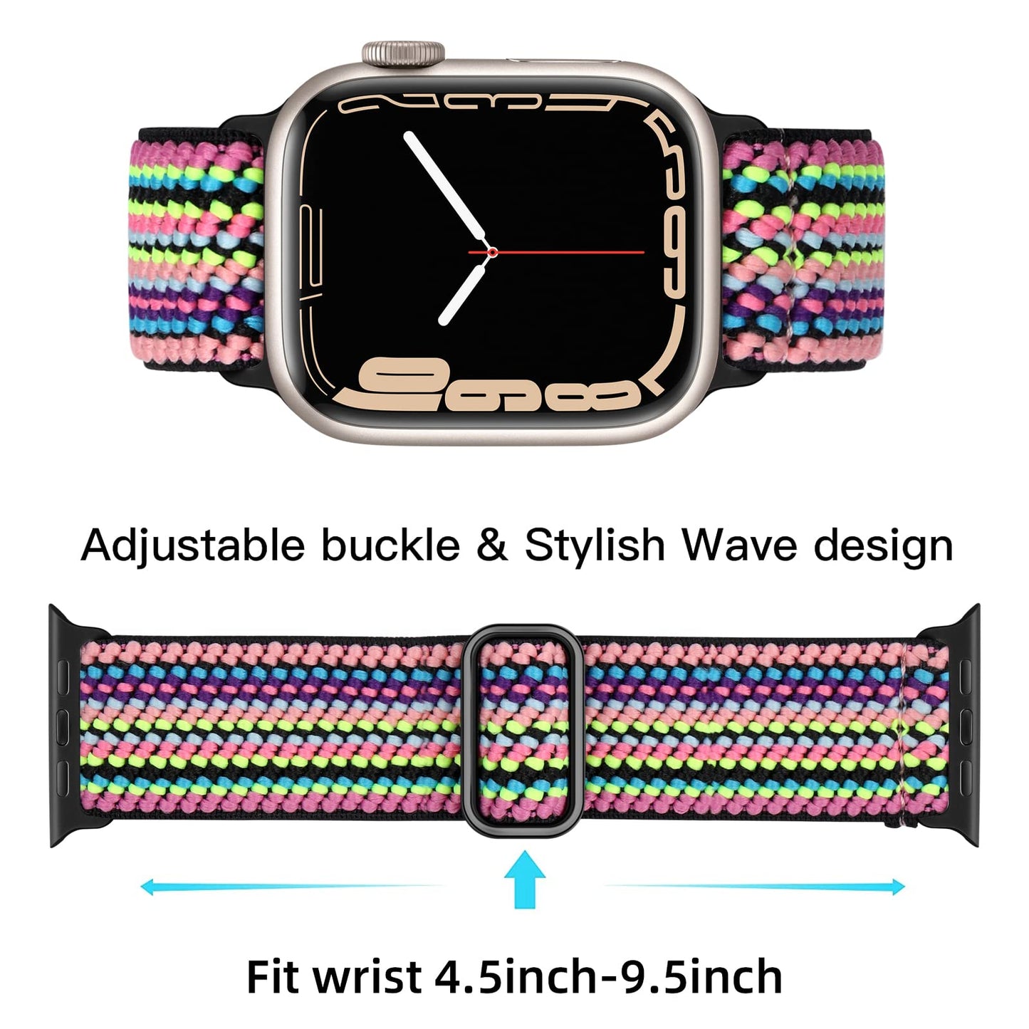 Lerobo Pulseira Trançada para Apple Watch, Nylon, 38mm-49mm, Solo Loop (Arco-íris)