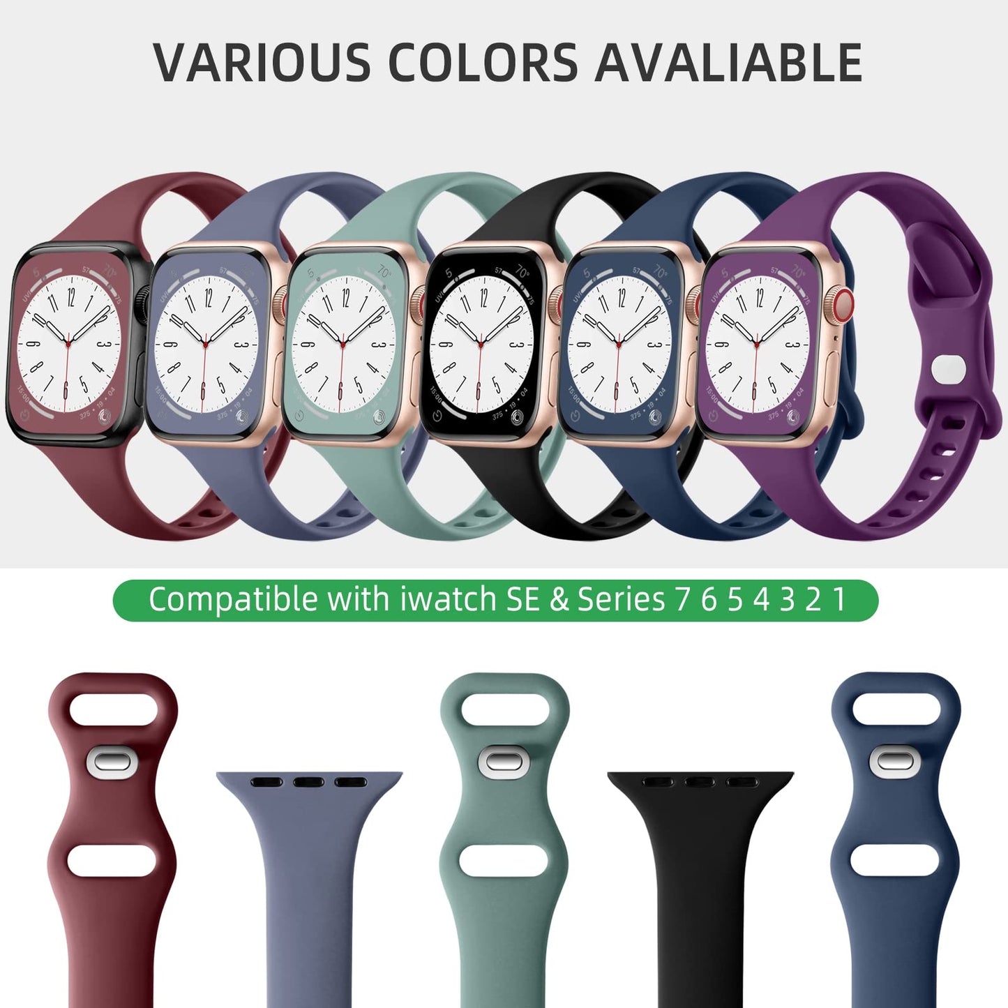 Lerobo Pulseira Slim em Silicone Compatível com Apple Watch (Cores variadas)