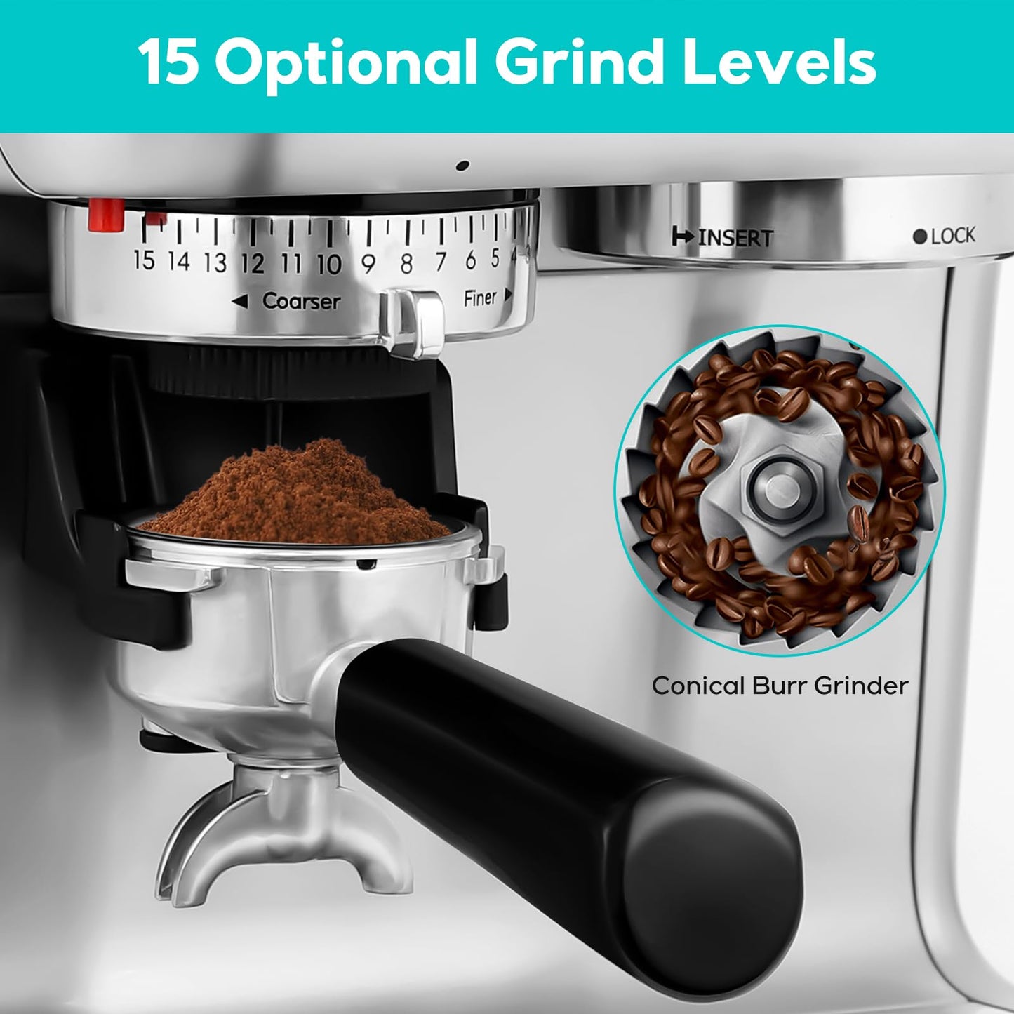 CASABREWS Máquina de Espresso com Moedor e Vaporizador de Leite (Prata)