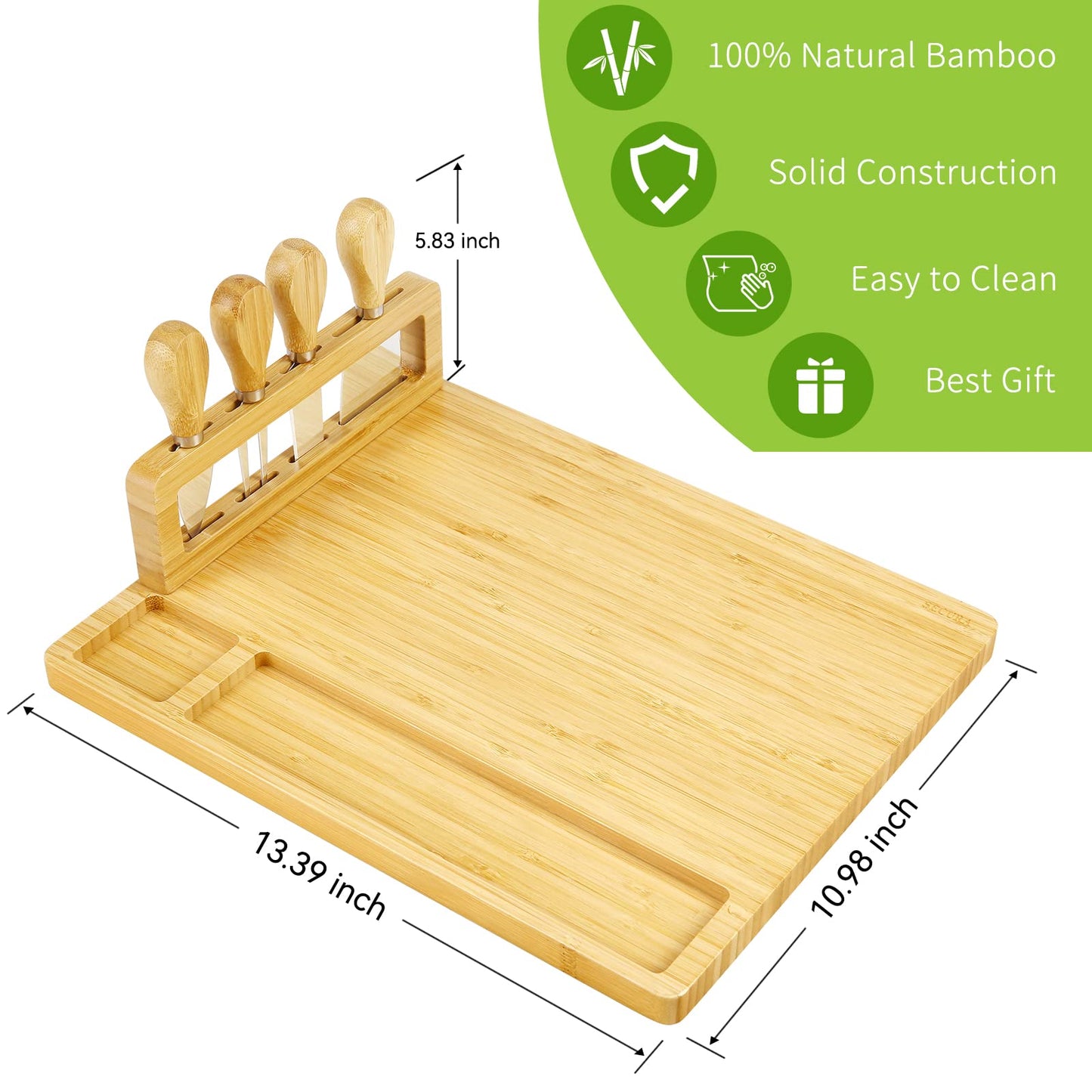Secura Tábua de Bambu para Queijos e Frios com Faca e Suporte