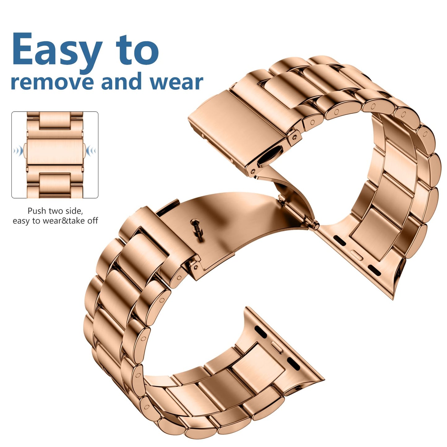 Lerobo Pulseira Aço Inox c/ 2 Capas p/ Apple Watch 38-49mm (Rose Gold)