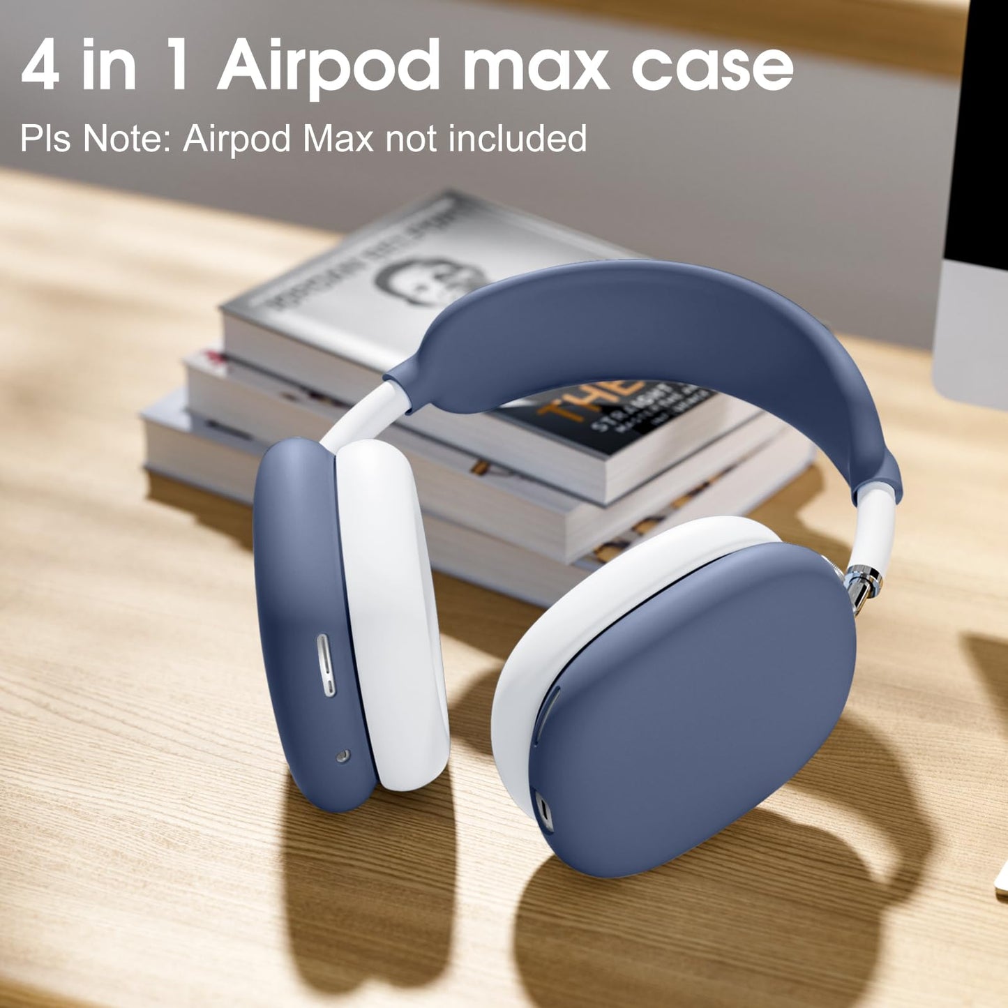 Lerobo Capa Protetora 4 em 1 para AirPods Max com Cobertura Completa (Azul/Cinza-Branco)