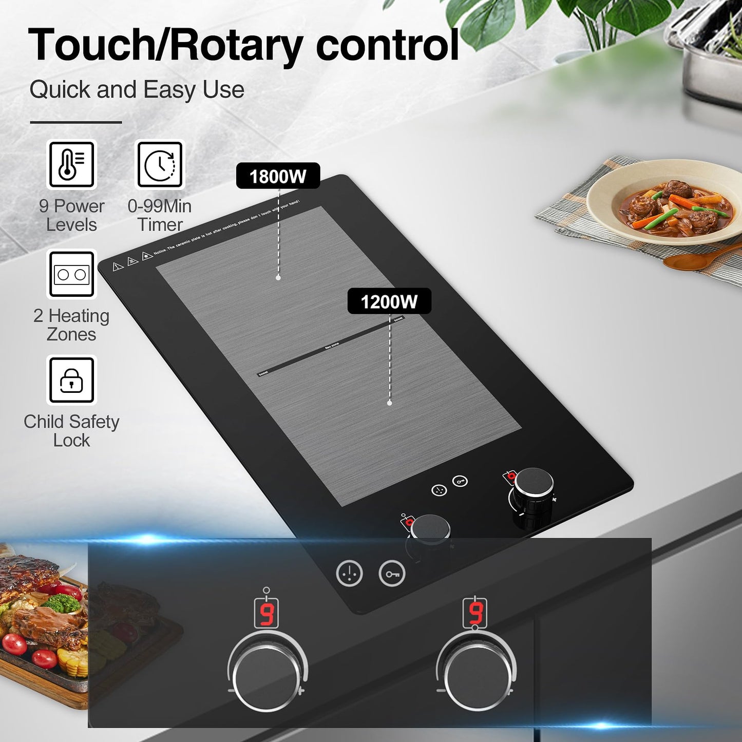 VBGK Cooktop de Indução 3000W, 2 Bocas, Controle por Toque e Botão, 110V