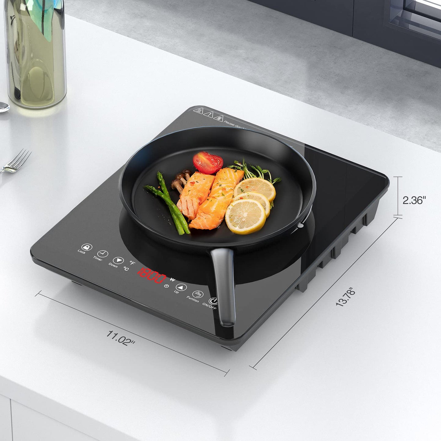 GTKZW Cooktop de Indução Portátil 1800W com 9 Níveis de Potência (Preto)