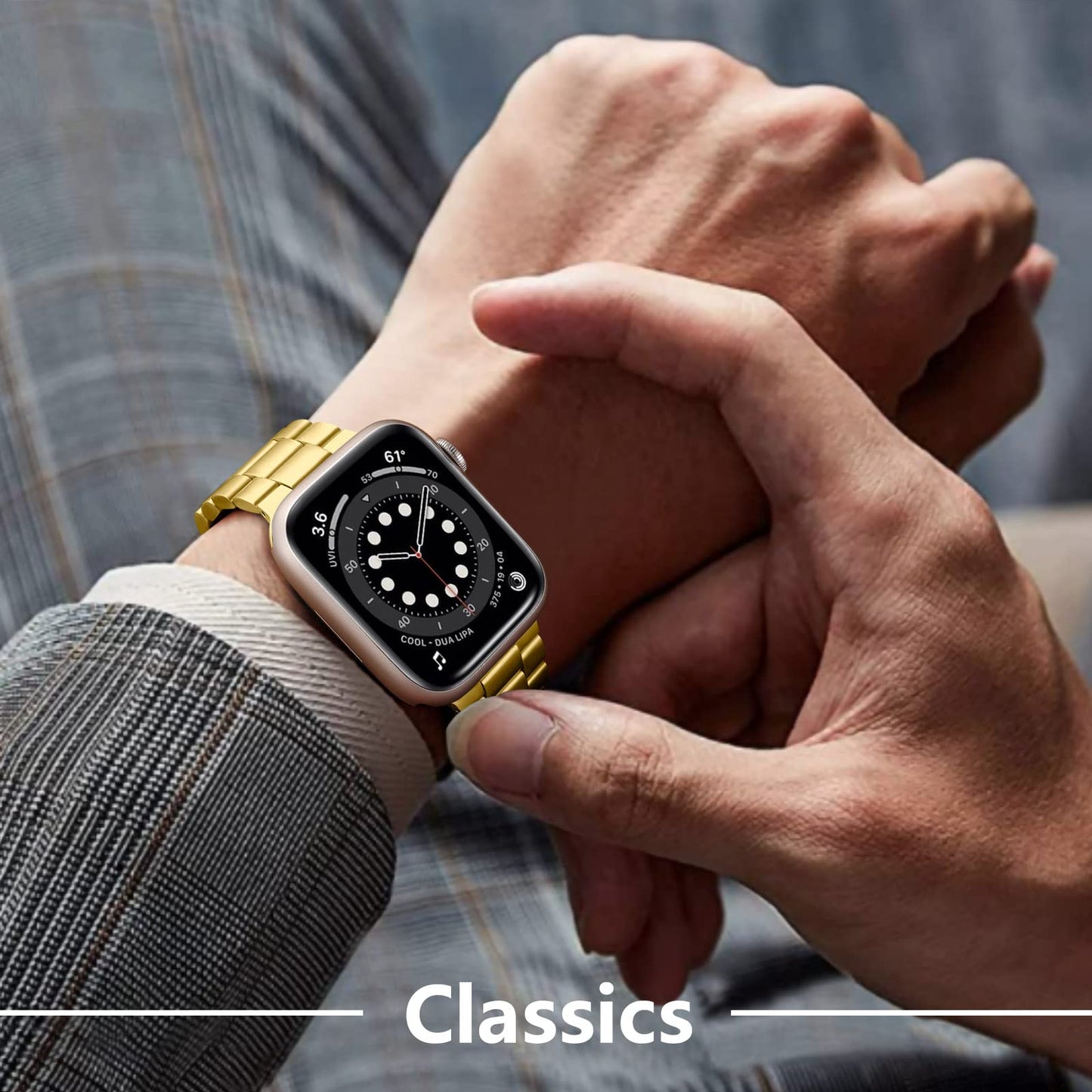 Lerobo Pulseira de Aço Inoxidável Compatível com Apple Watch (Dourado)