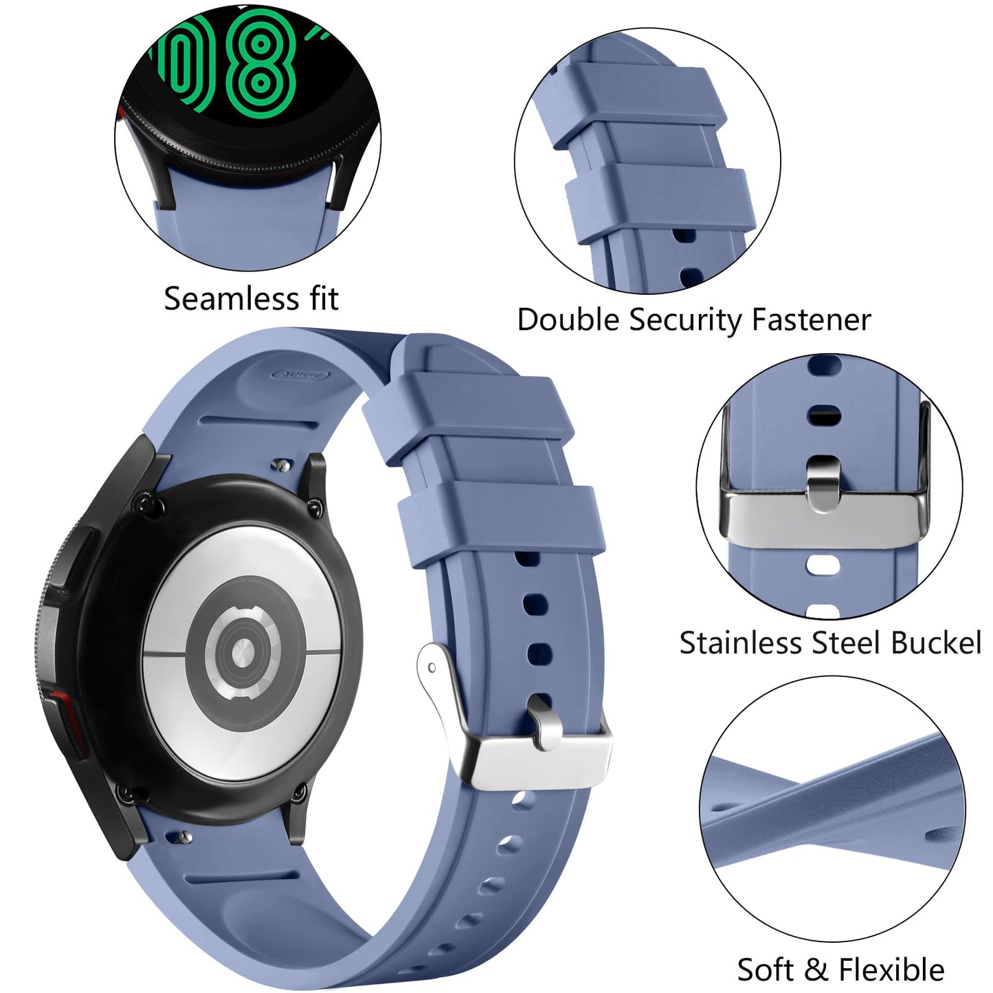 Lerobo Pulseira Esportiva com Design Sem Lacunas p/ Samsung Galaxy Watch (Azul Cinza)