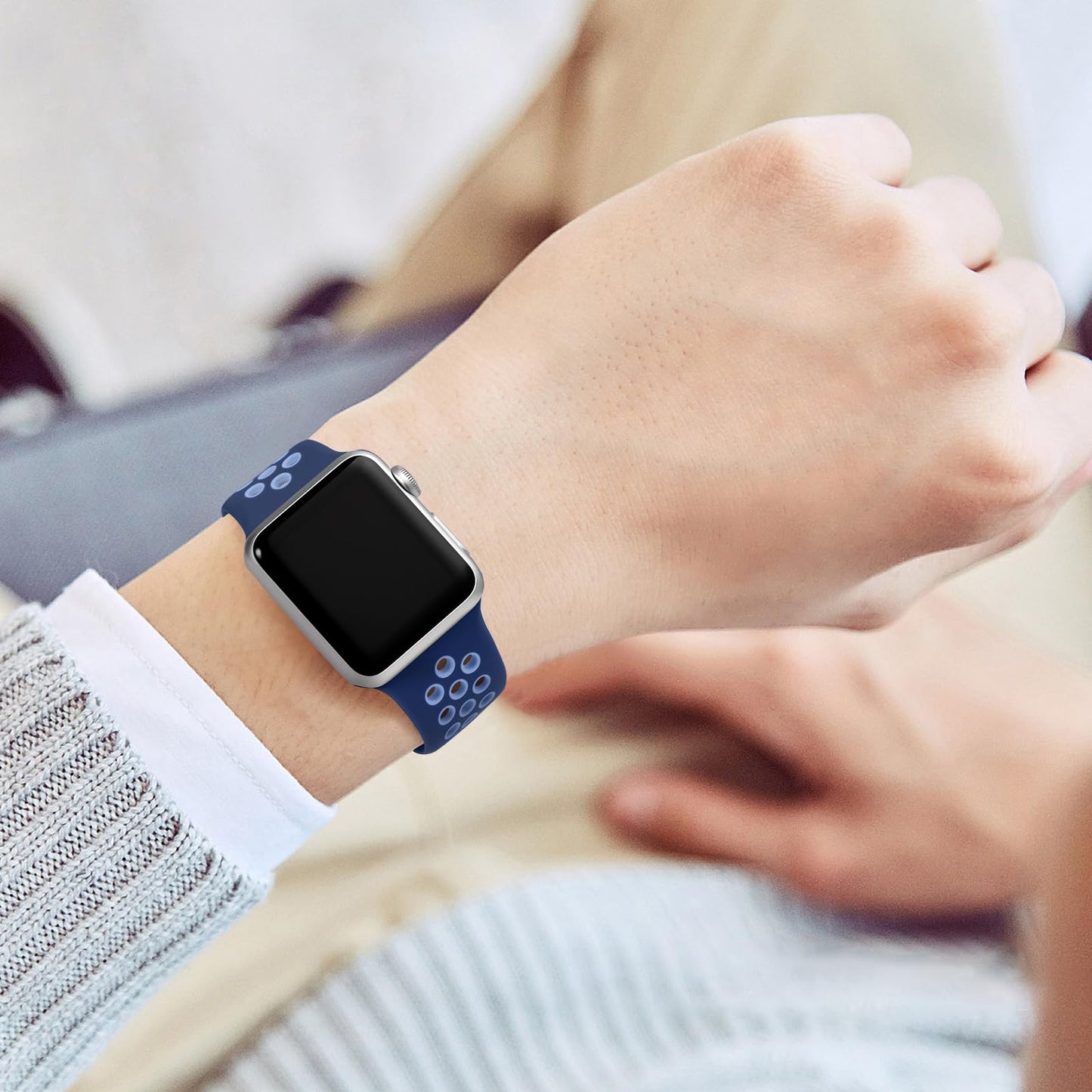 Lerobo Pulseira Esportiva Compatível com Apple Watch 38mm a 49mm (Azul Yankees/Azul Claro)