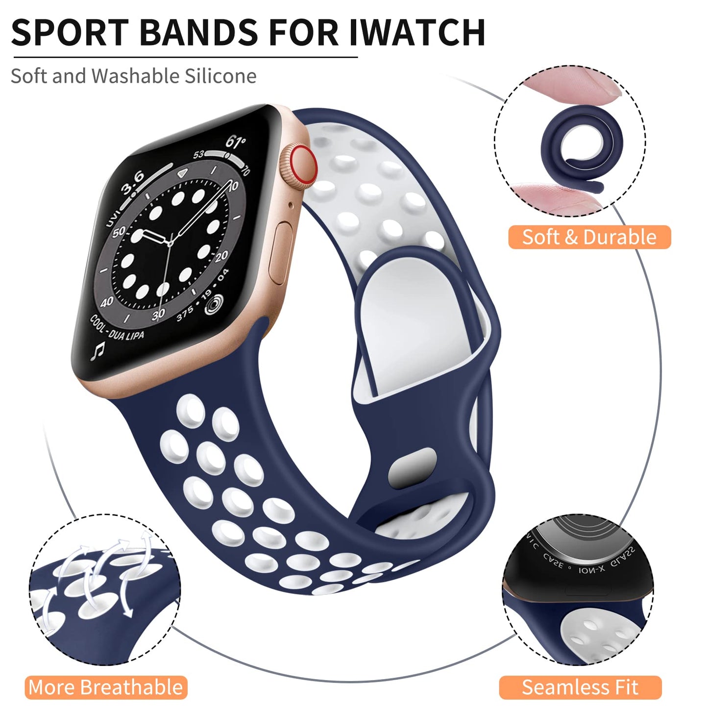 Lerobo Pulseira Silicone 38mm Compatível Apple Watch (Azul/Branco)