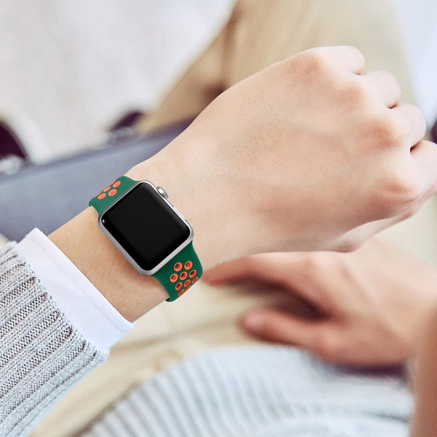 Lerobo Pulseira Silicone p/ Apple Watch 38-49mm (Verde/Laranja)
