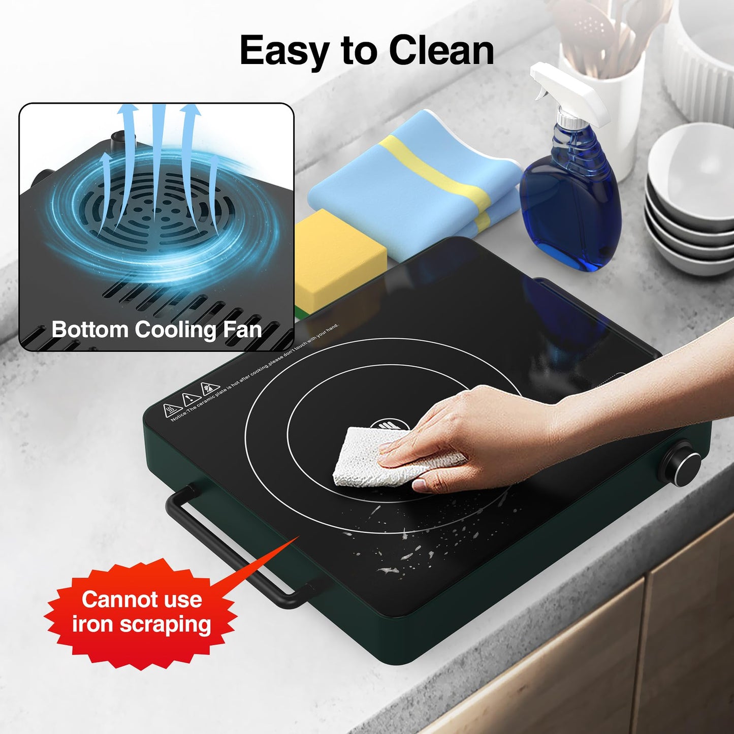 VBGK Cooktop Elétrico 1800W com 9 Níveis de Potência e Timer (Verde)