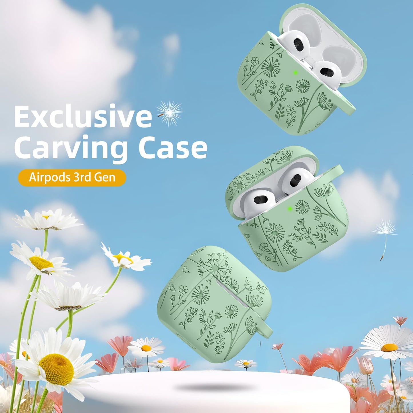 Lerobo Capa de Silicone c/ Chaveiro p/ AirPods 3ª Geração (Verde Grama)
