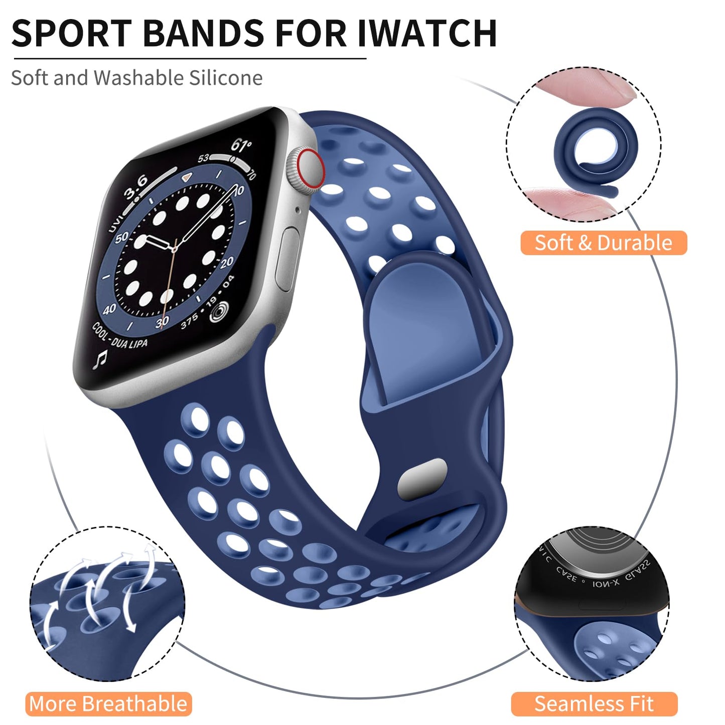 Lerobo Pulseira Esportiva Compatível com Apple Watch 38mm a 49mm (Azul Yankees/Azul Claro)
