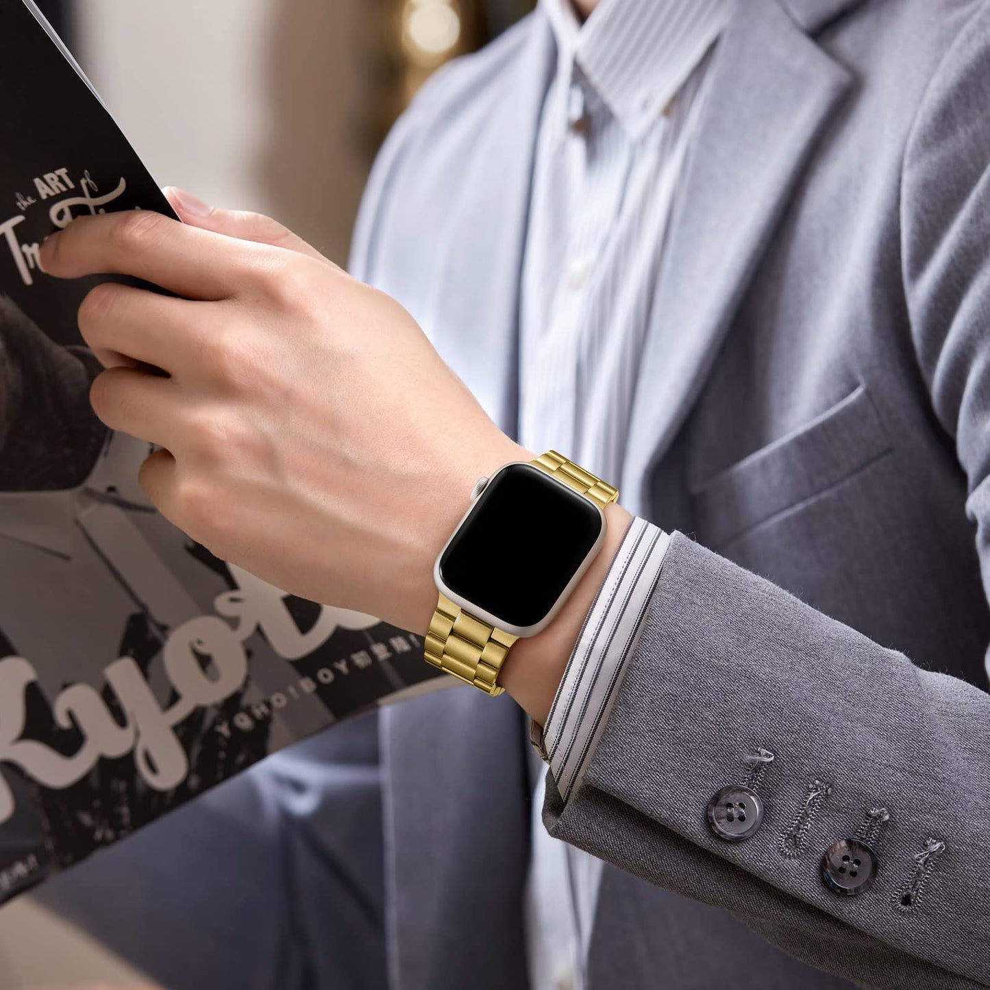 Lerobo Pulseira de Aço Inoxidável Compatível com Apple Watch (Dourado)