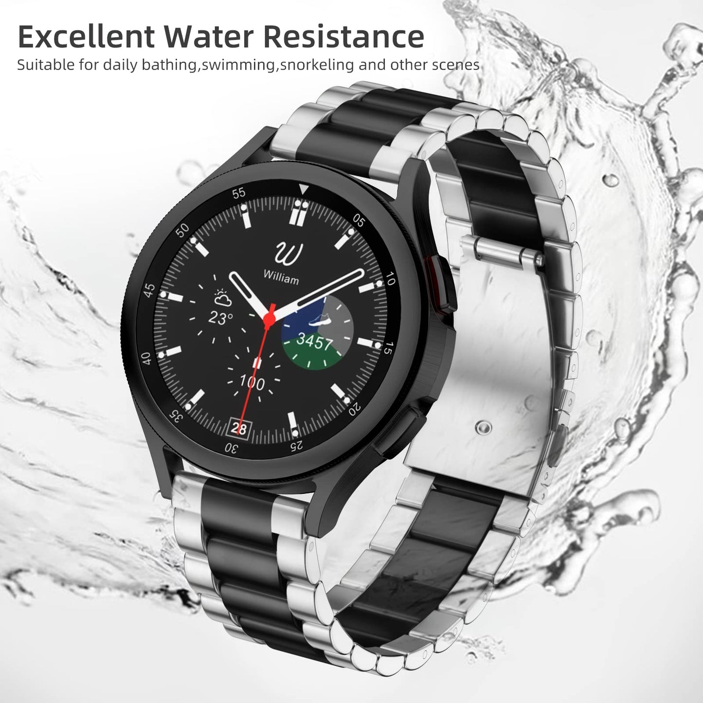 Lerobo Pulseira de Aço Inoxidável para Samsung Galaxy Watch 4/5/6/7 (Preto/Prata)