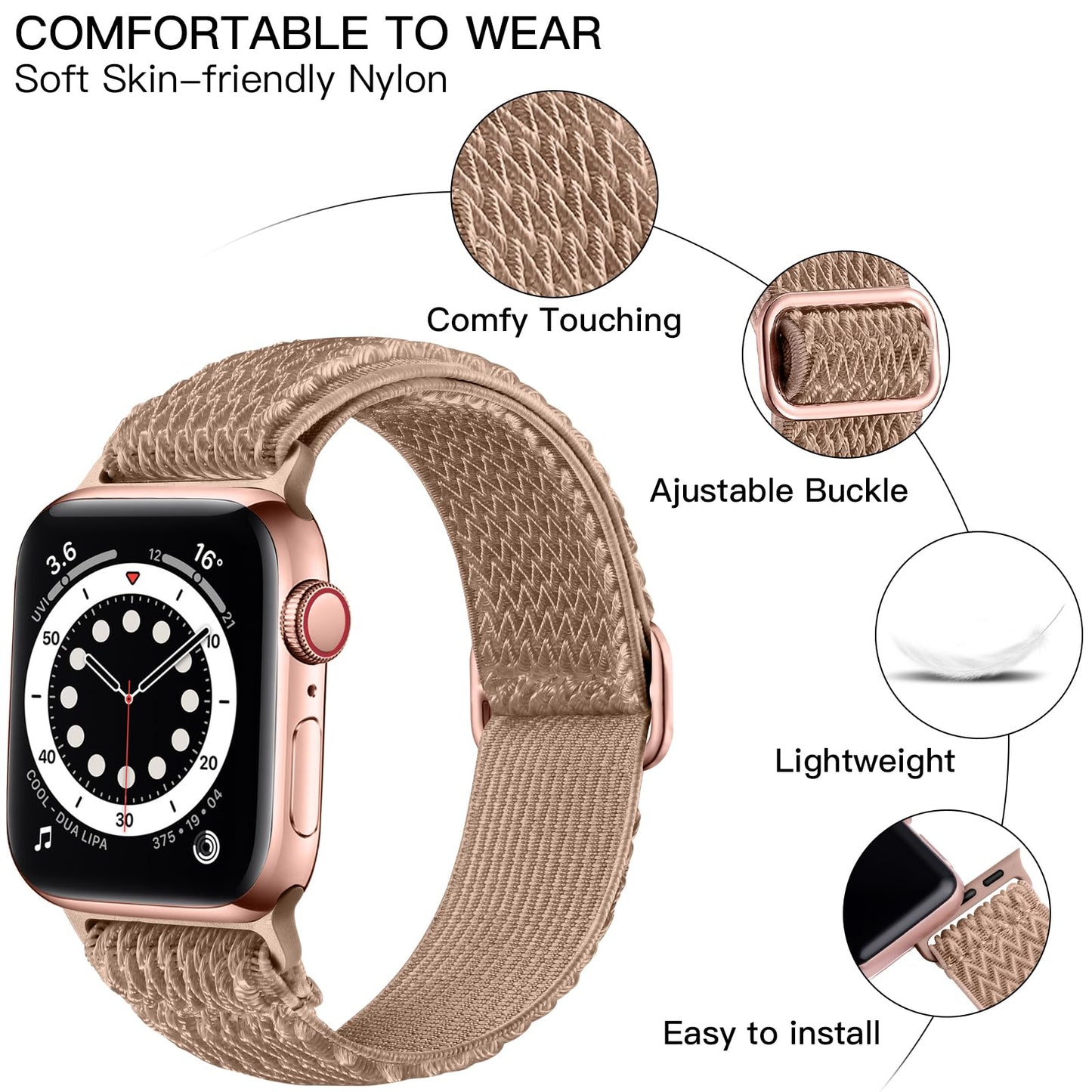 Lerobo Pulseira Elástica de Nylon Compatível com Apple Watch (Milktea)