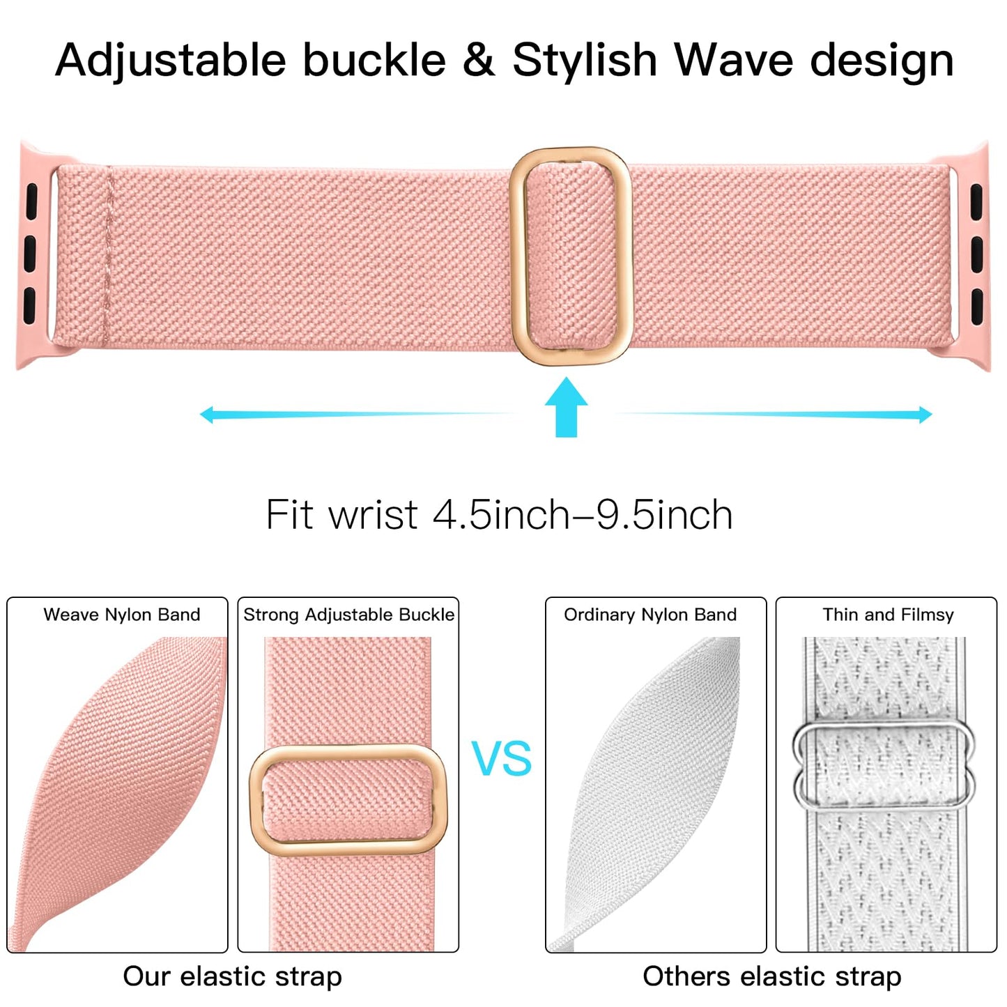Lerobo Pulseira Trançada para Apple Watch, Nylon Elástico, 38-49mm (Rosa)