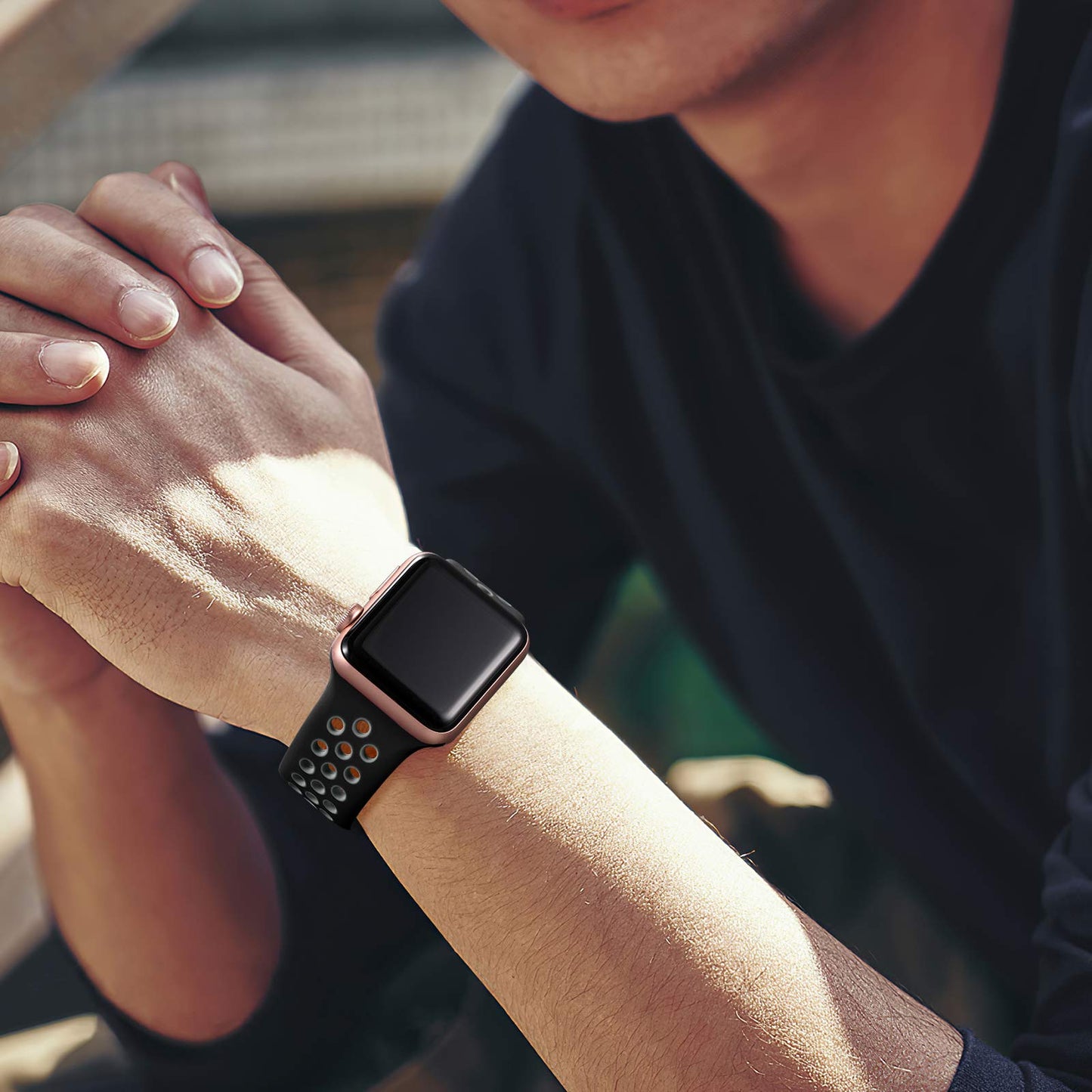 Lerobo 3 Pulseiras Silicone p/ Apple Watch 42mm-49mm (Preto e Cinza/Ciza e verde/preto e Rosa)