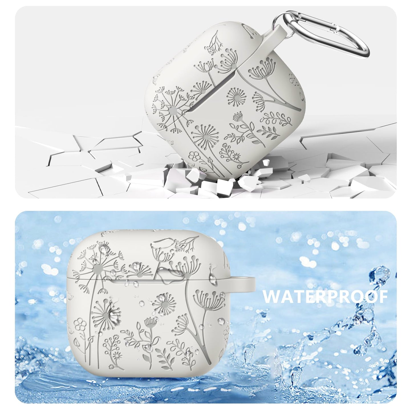 Lerobo Capa com Flores Gravadas Compatível com AirPods 3ª Geração (Starlight)