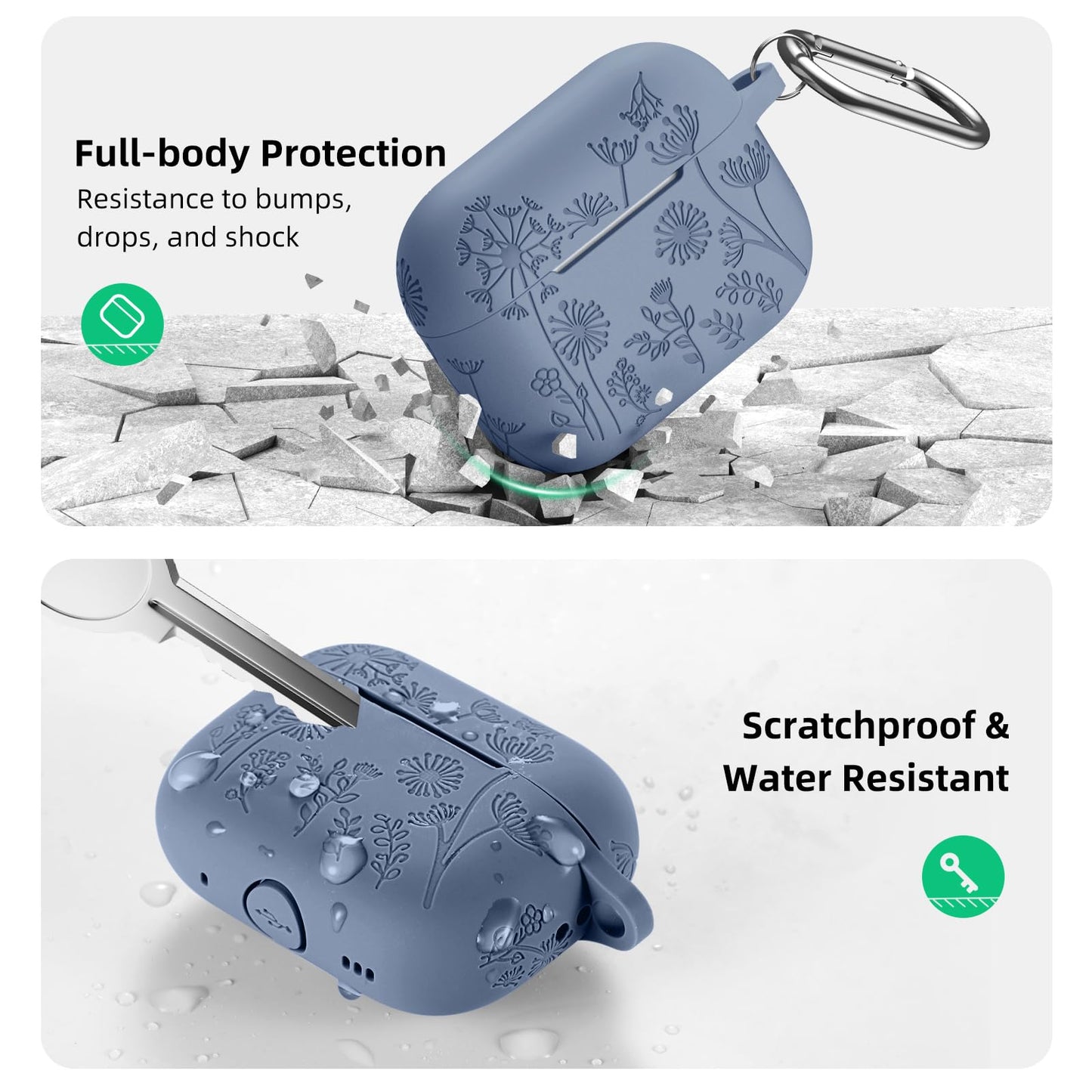 Lerobo Capa Silicone Gravada para AirPods Pro c/ Mosquetão (Lavanda Cinza)
