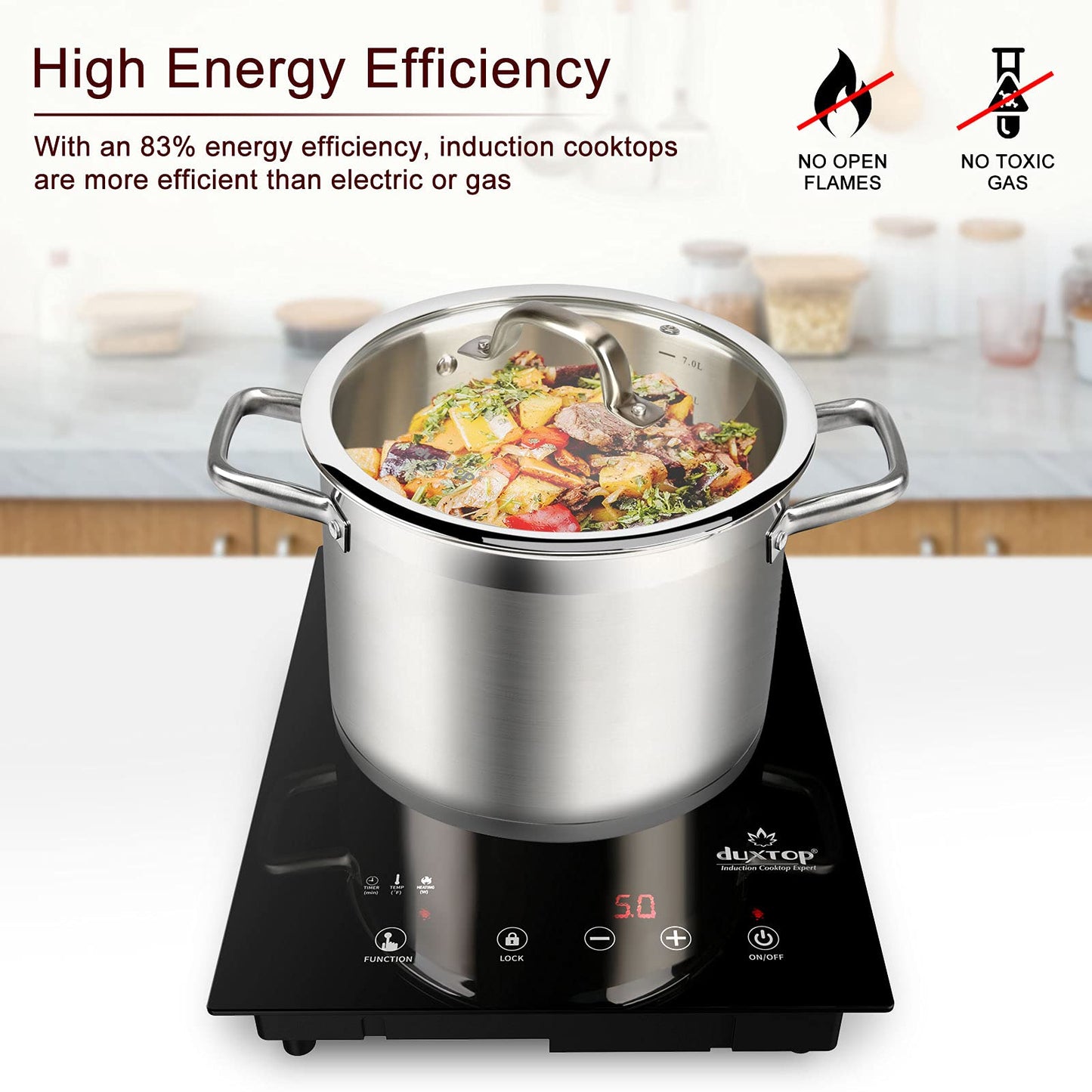 Duxtop Cooktop de Indução 1800W, Portátil e Embutido com Timer e Trava
