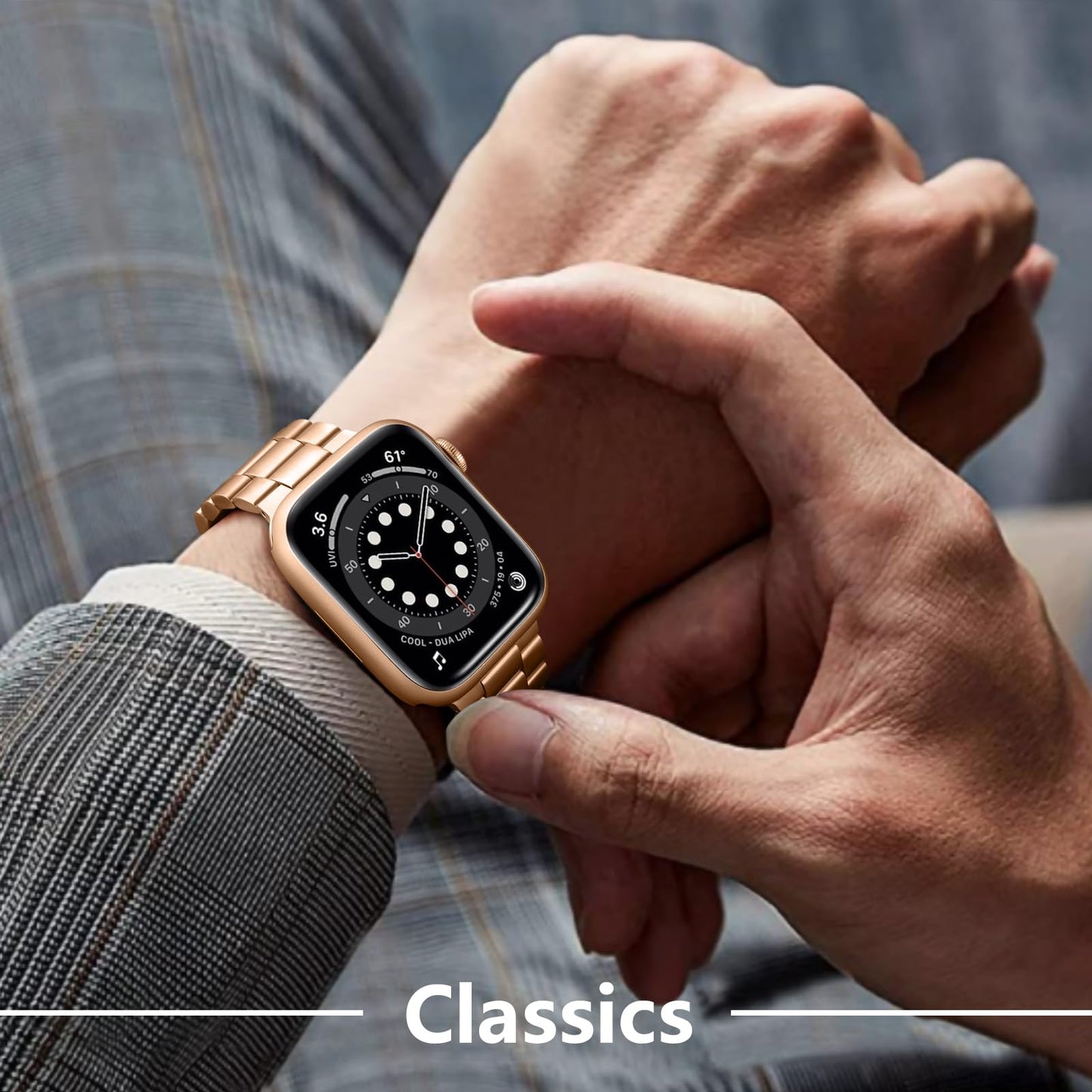 Lerobo Pulseira Aço Inox c/ 2 Capas p/ Apple Watch 38-49mm (Rose Gold)