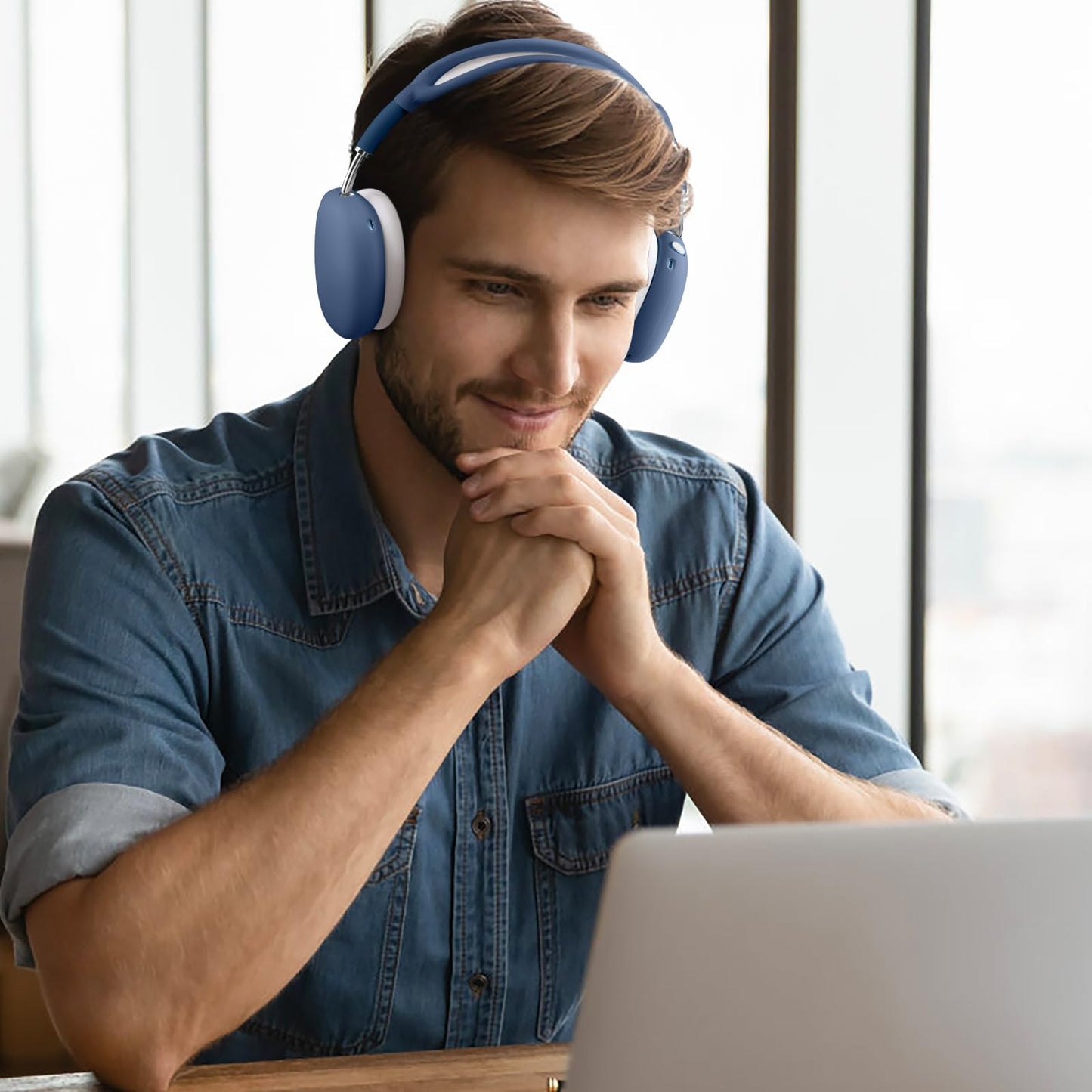 Lerobo Capa Protetora 4 em 1 para AirPods Max com Cobertura Completa (Azul/Cinza-Branco)