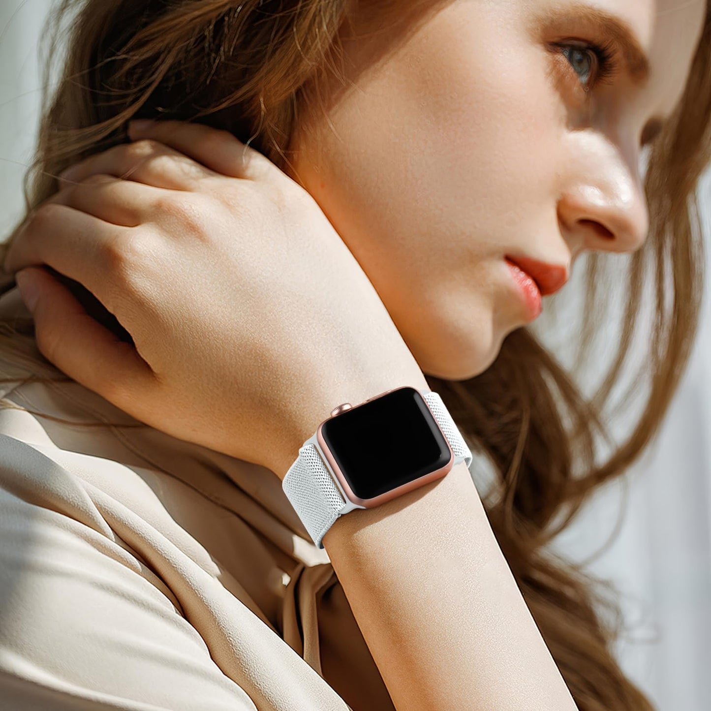 Lerobo Pulseira de Nylon Trançado para Apple Watch (Branco)