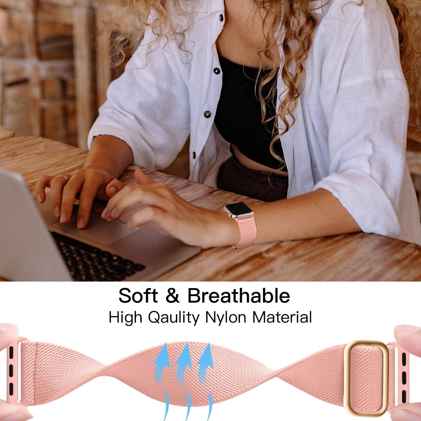 Lerobo Pulseira Trançada para Apple Watch, Nylon Elástico, 38-49mm (Rosa)