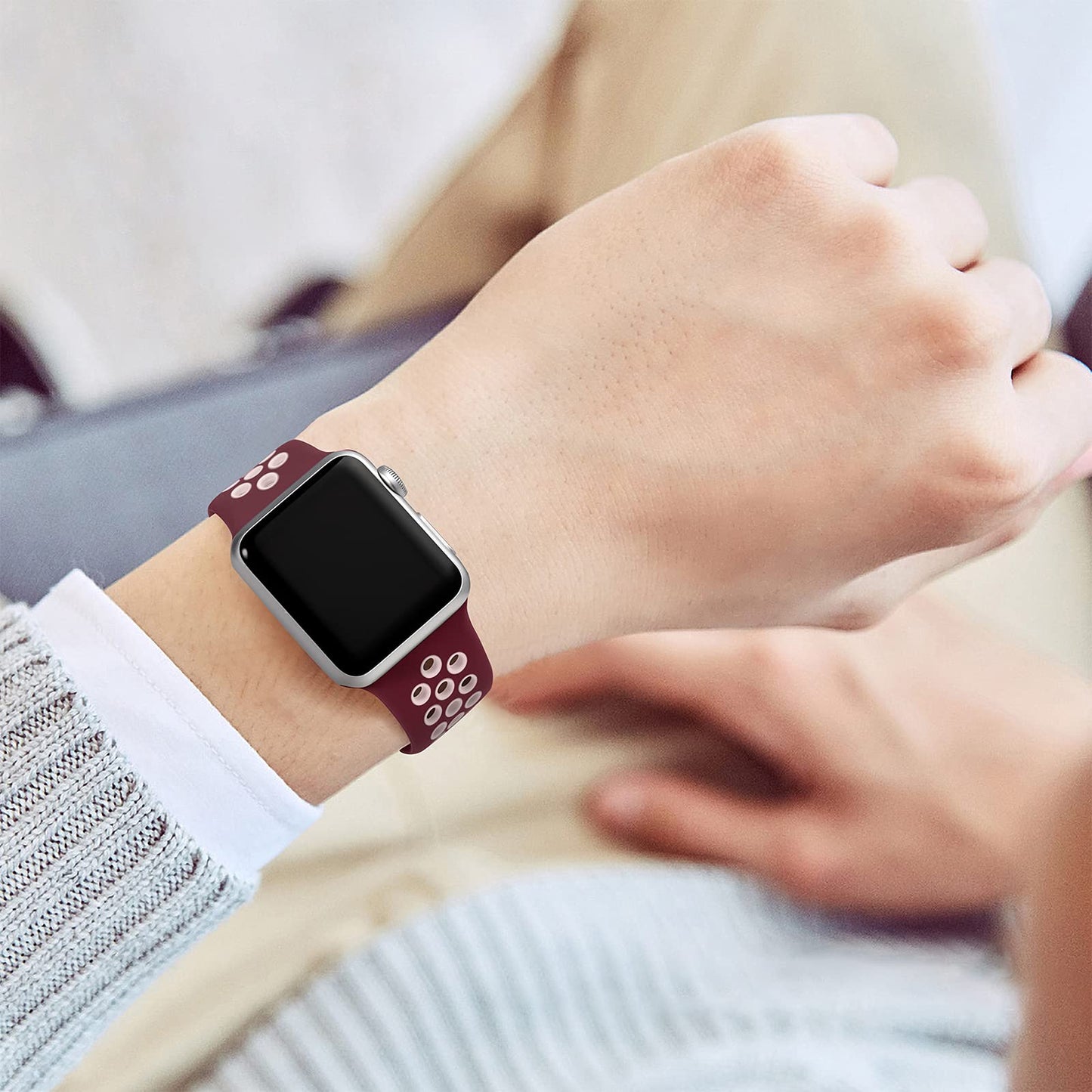 Lerobo Pulseira Silicone 38-49mm Compatível Apple Watch (Vinho/Rosa)