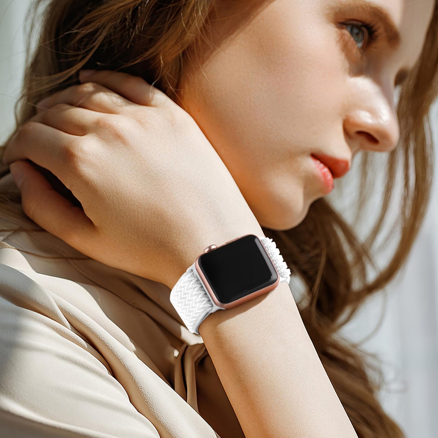 Lerobo Pulseira Nylon Elástica Apple Watch Series 9/8/7 Ultra (Branco)