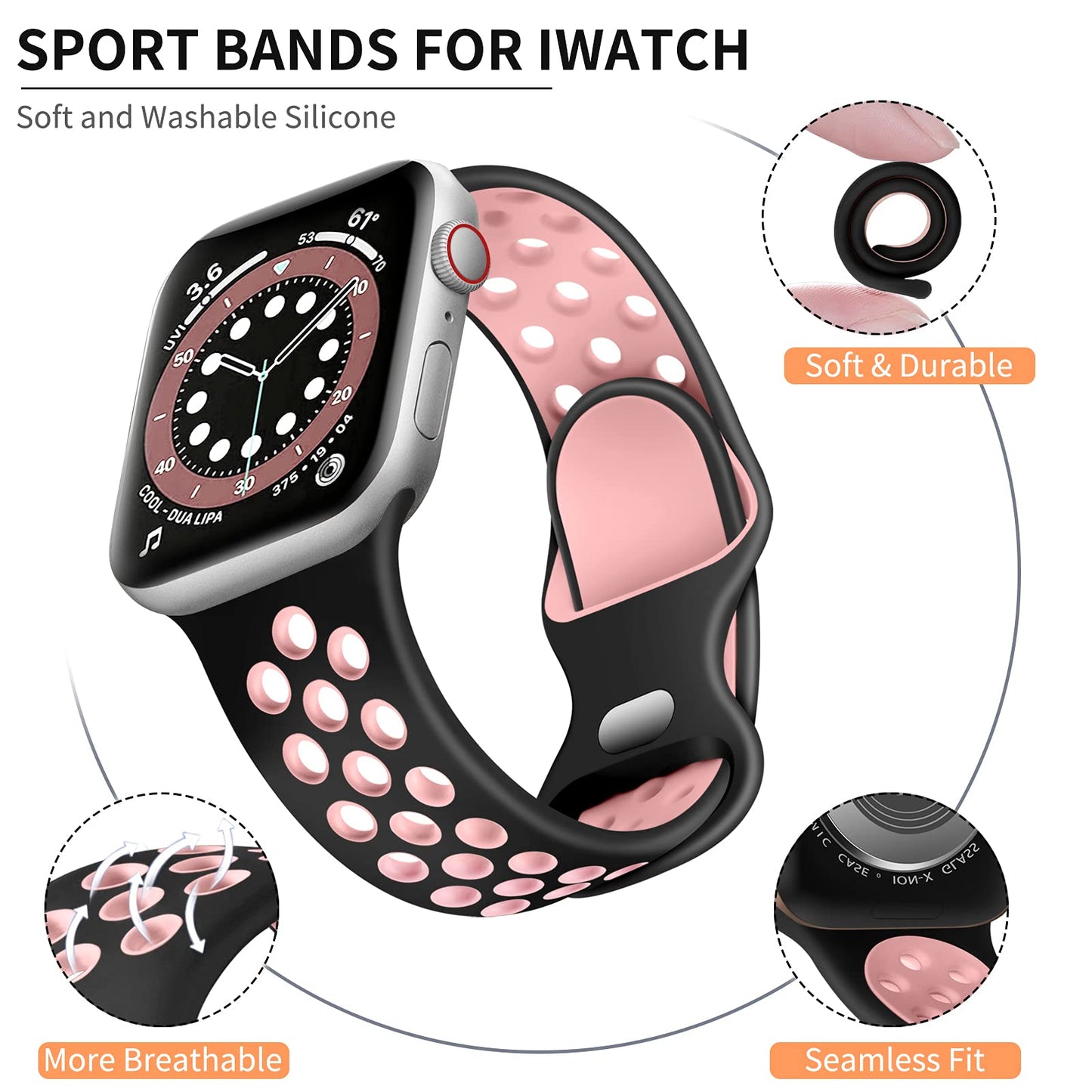Lerobo Pulseira Silicone Esportiva Apple Watch Ultra 49mm (Preto/Rosa)