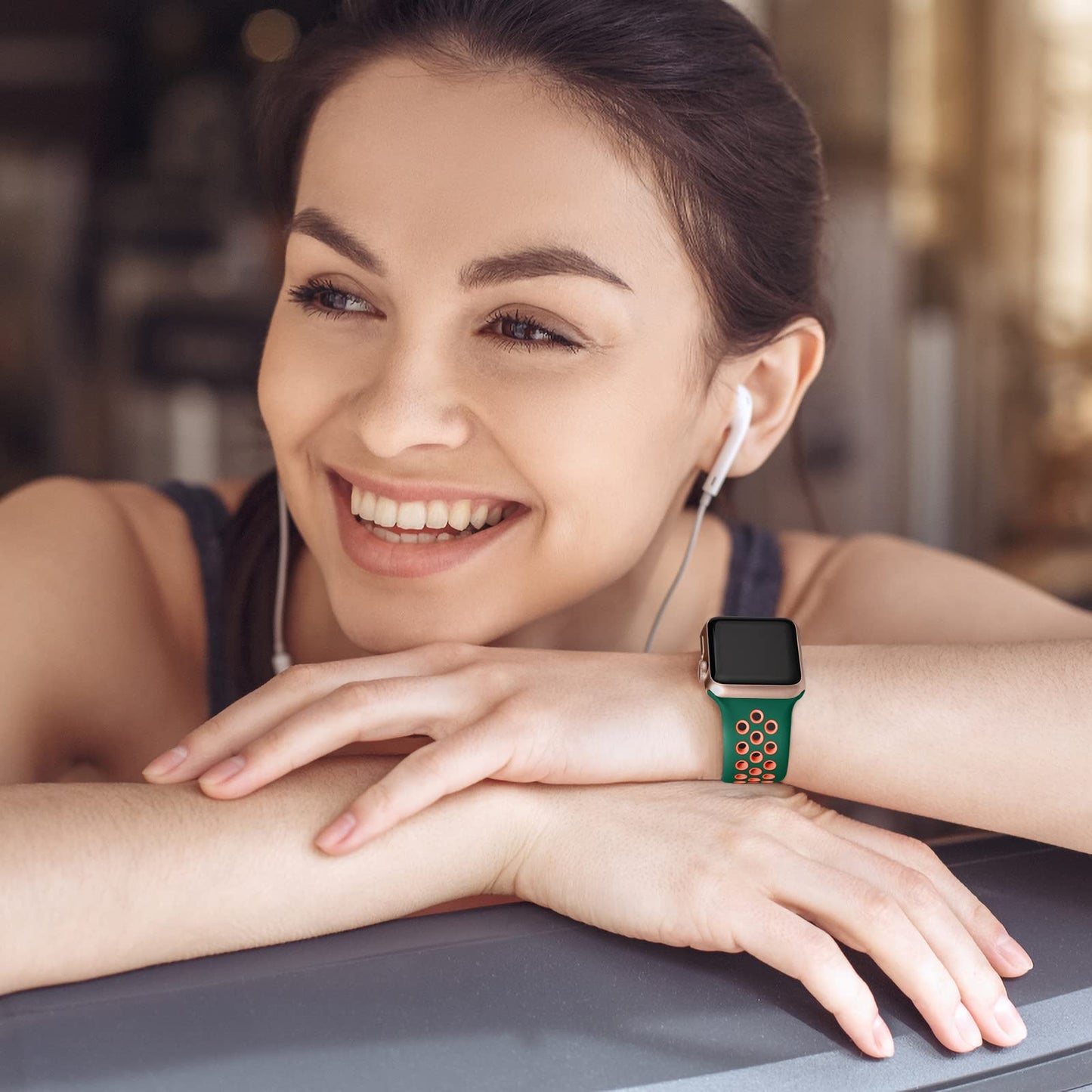 Lerobo Pulseira Silicone c/ Apple Watch (Verde Pinho/Laranja)