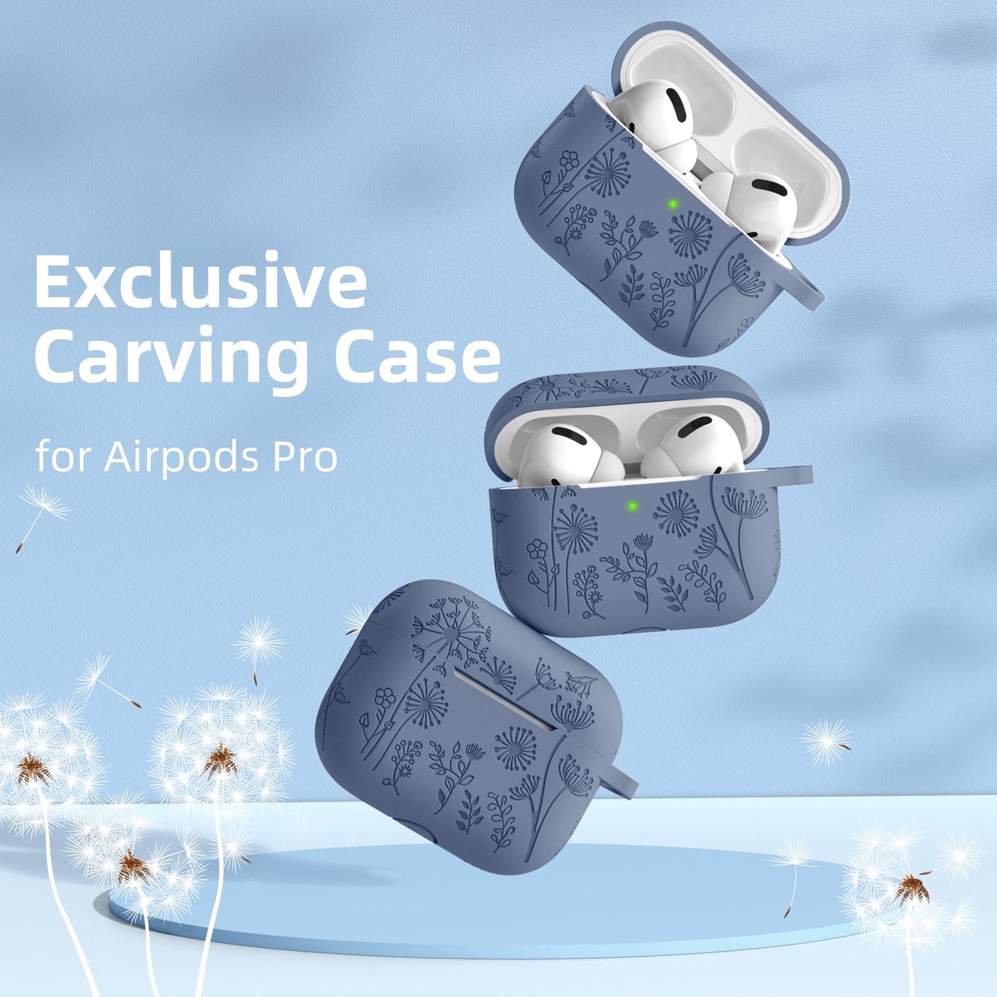 Lerobo Capa Silicone Gravada para AirPods Pro c/ Mosquetão (Lavanda Cinza)