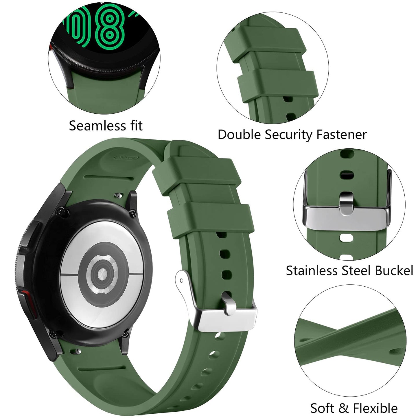 Lerobo Pulseira Silicone p/ Galaxy Watch 7/6/5/4/Classic (Verde Militar)