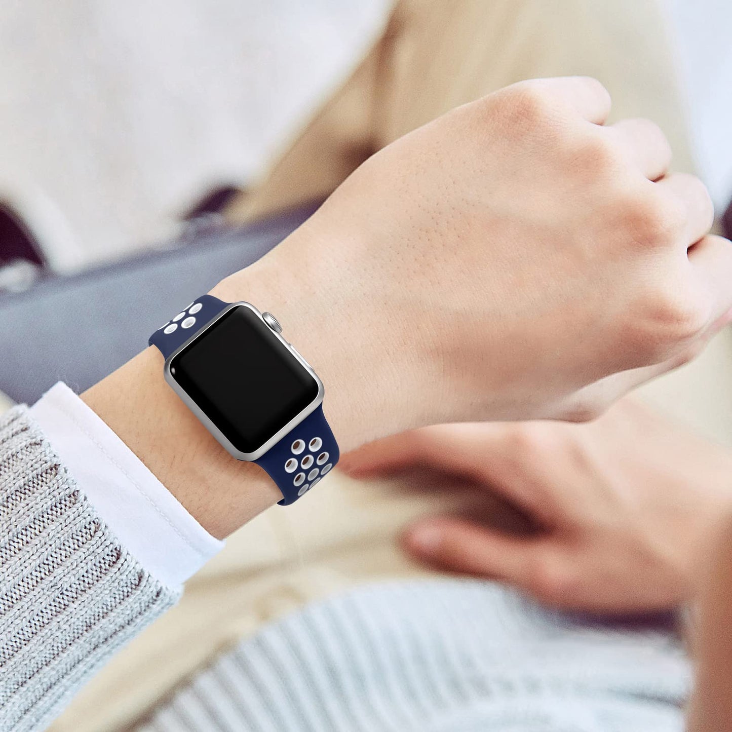 Lerobo Pulseira Silicone 38mm Compatível Apple Watch (Azul/Branco)
