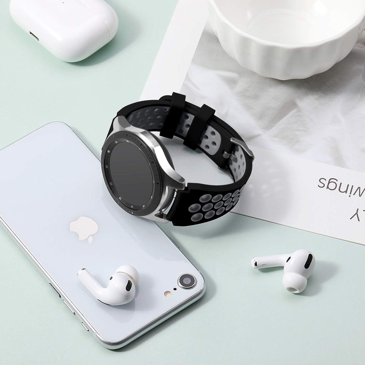 Lerobo Pulseira Compatível com Samsung Galaxy Watch 3/46mm/Gear S3 (Preto/Cinza)