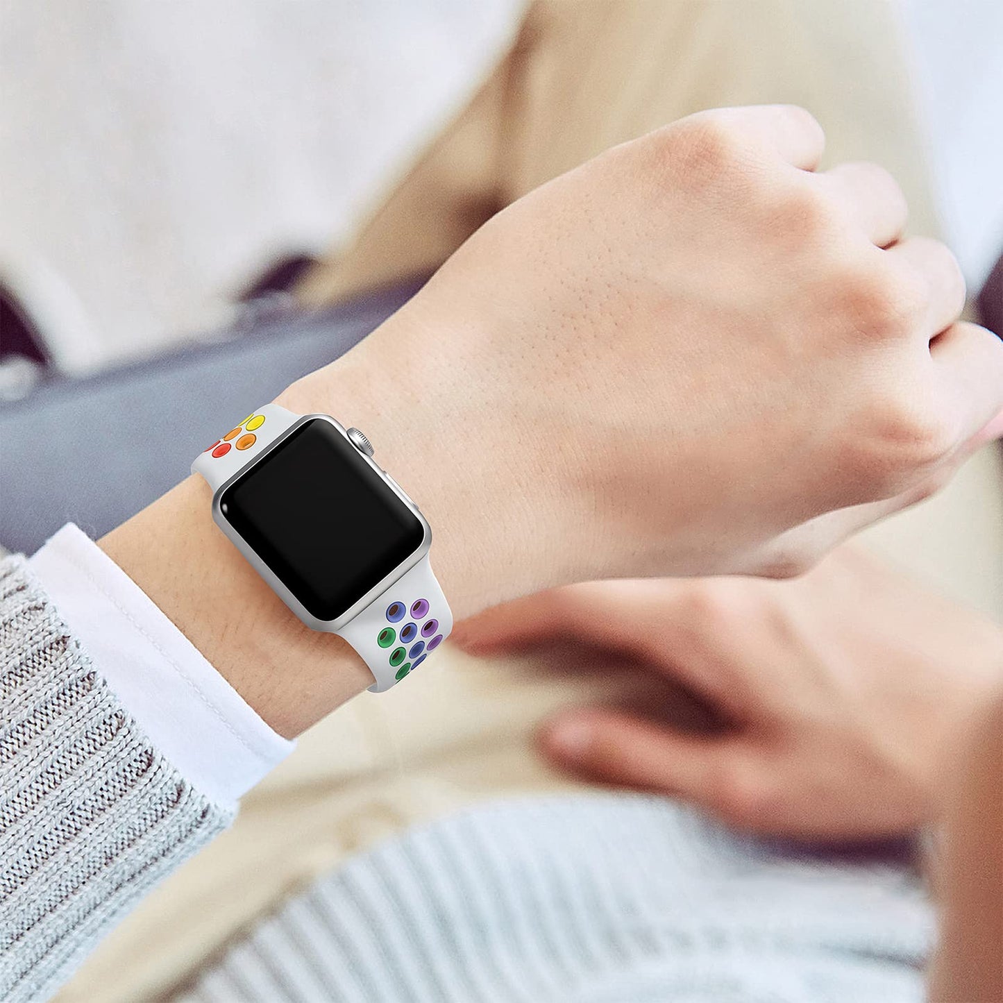 Lerobo Pulseira Esportiva Apple Watch 49mm/45mm/44mm/42mm (Branco/Arco-Íris)