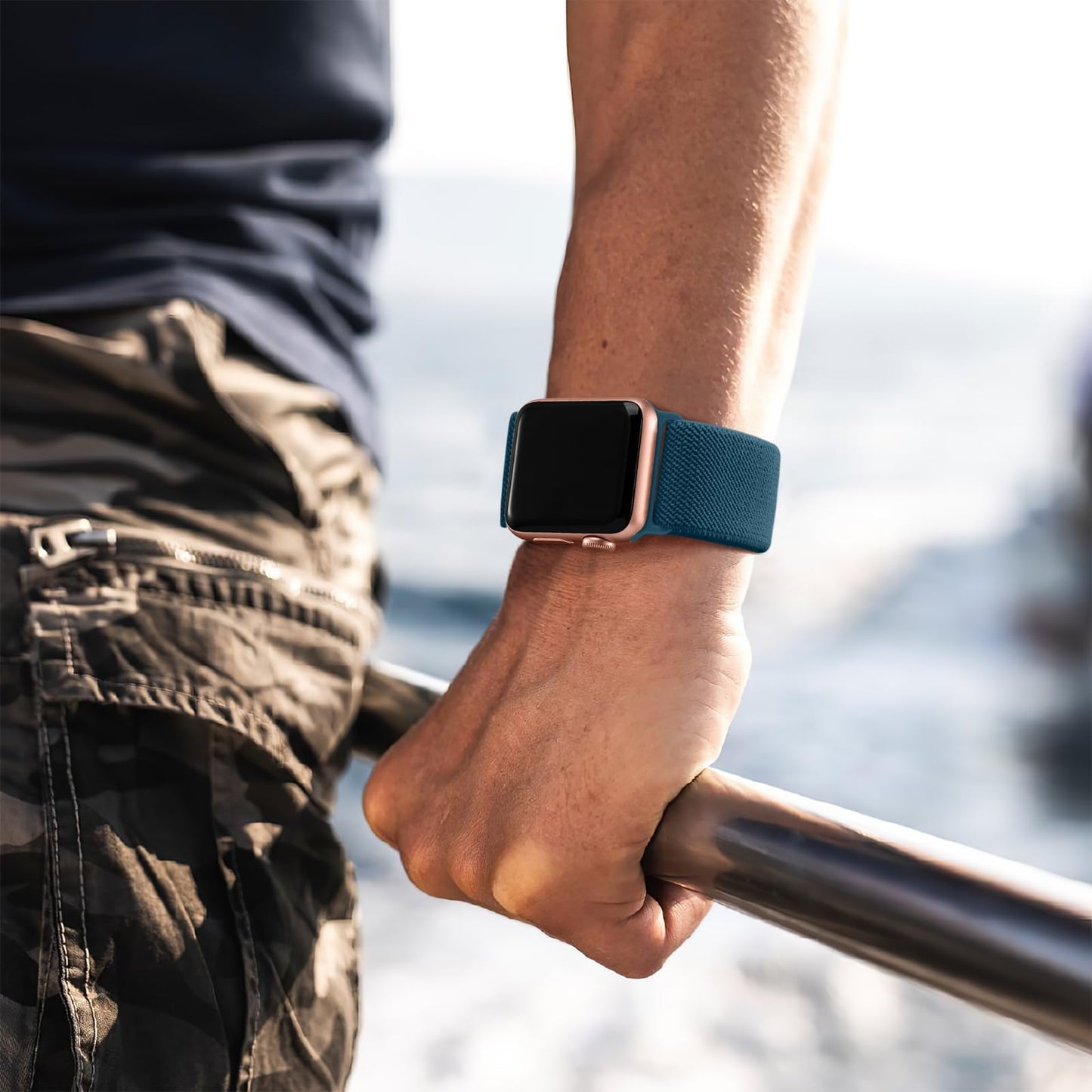 Lerobo Pulseira Nylon Elástico c/ Apple Watch (Azul Polar)