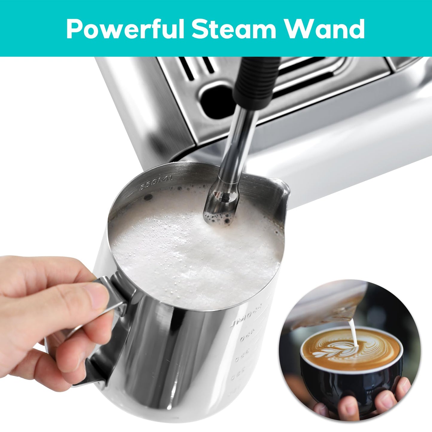 CASABREWS Máquina de Espresso com Moedor e Vaporizador de Leite (Prata)