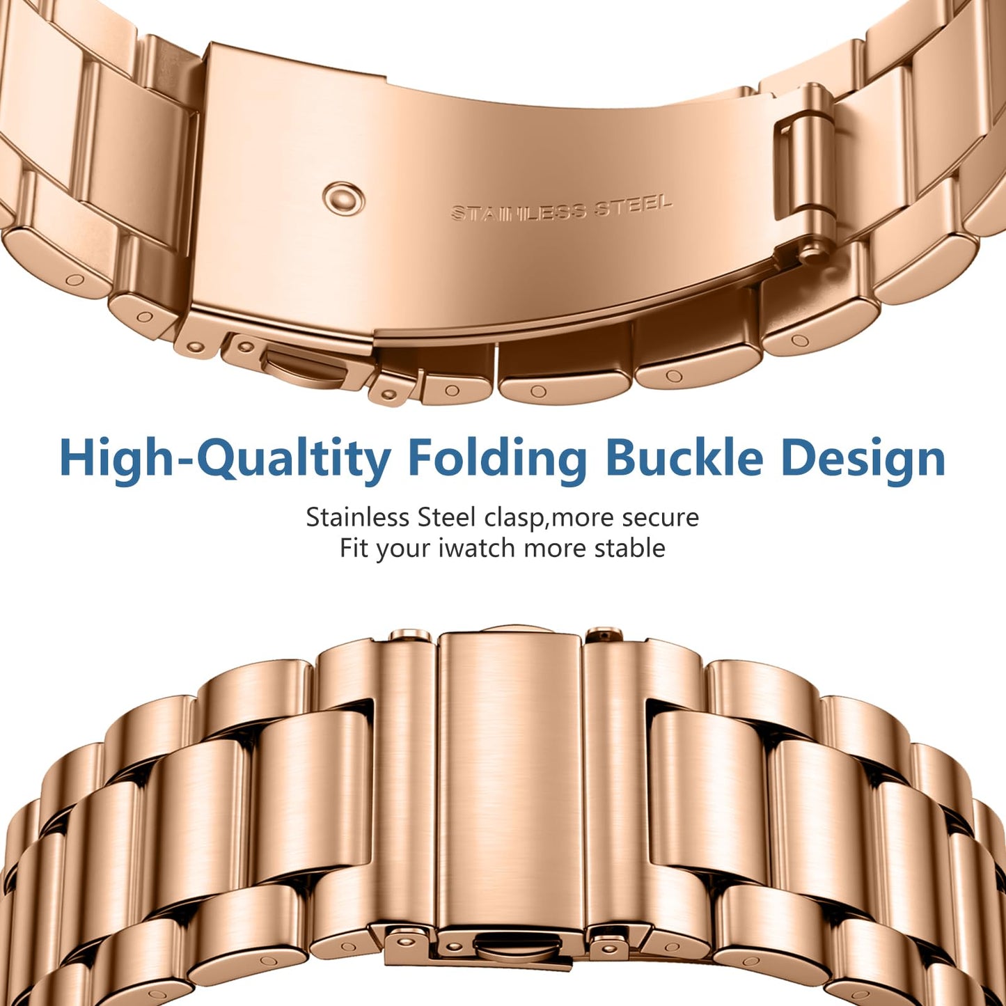 Lerobo Pulseira Aço Inox c/ 2 Capas p/ Apple Watch 38-49mm (Rose Gold)
