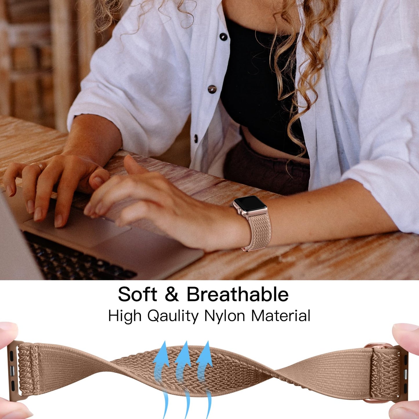 Lerobo Pulseira Elástica de Nylon Compatível com Apple Watch (Milktea)