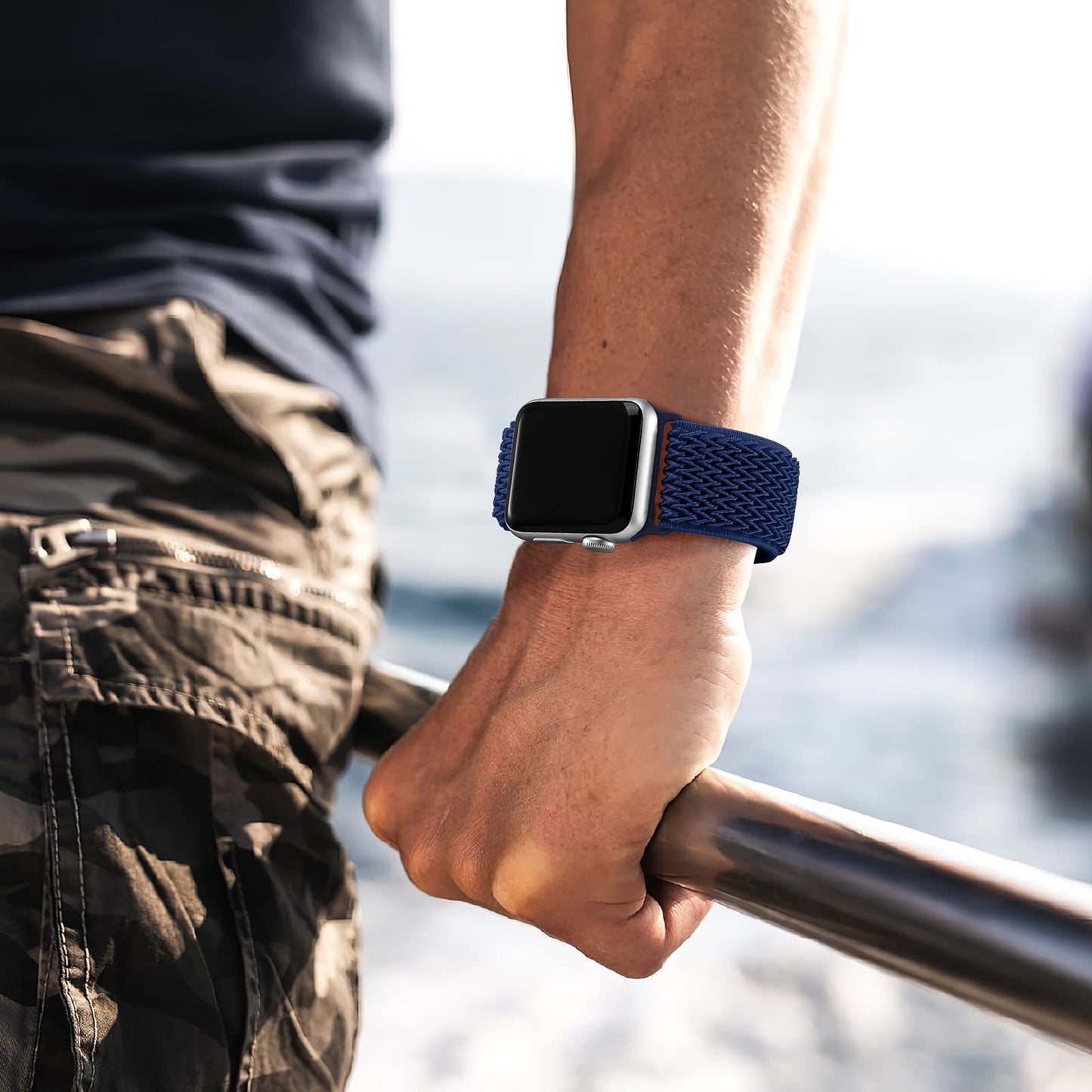 Lerobo Pulseira de Nylon Elástica Ajustável Compatível com Apple Watch (Azul Midnight)