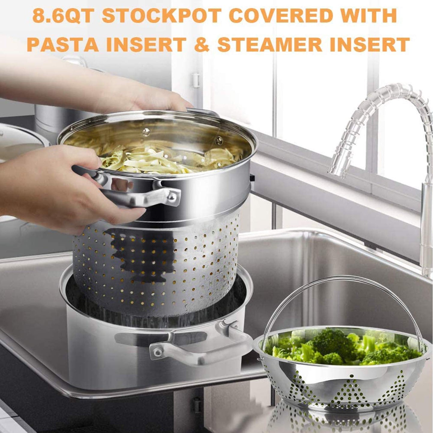 Duxtop Conjunto de Panelas Aço Inox 18 Peças Compatível com Indução