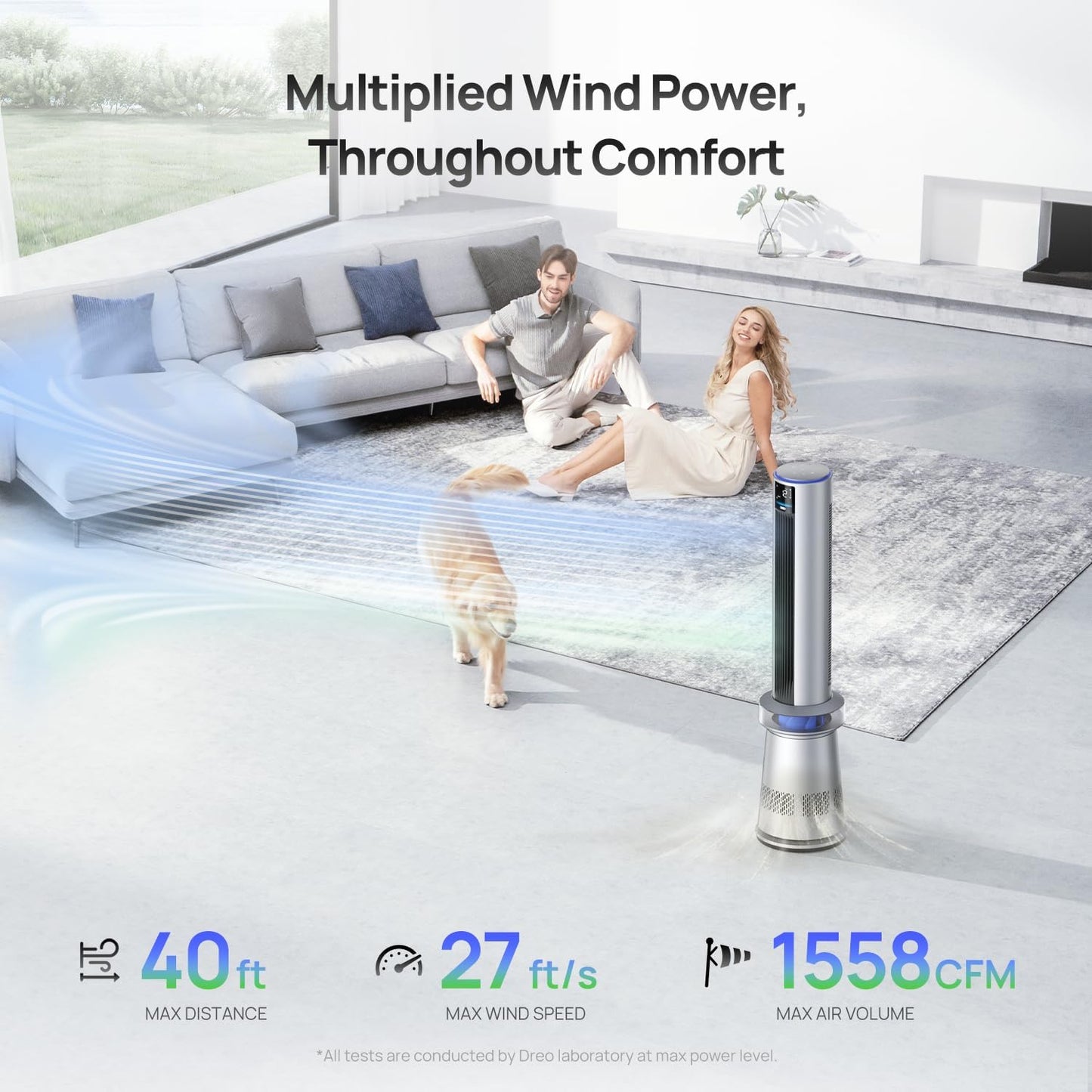 Dreo Purificador de Ar e Ventilador Torre Inteligenten prata