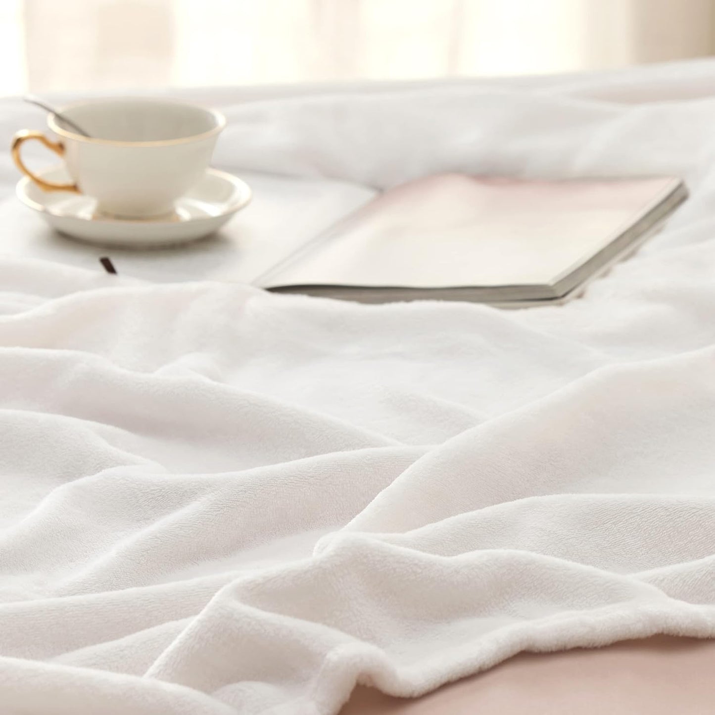 Bedsure Cobertor de lã Queen branco macio leve plush