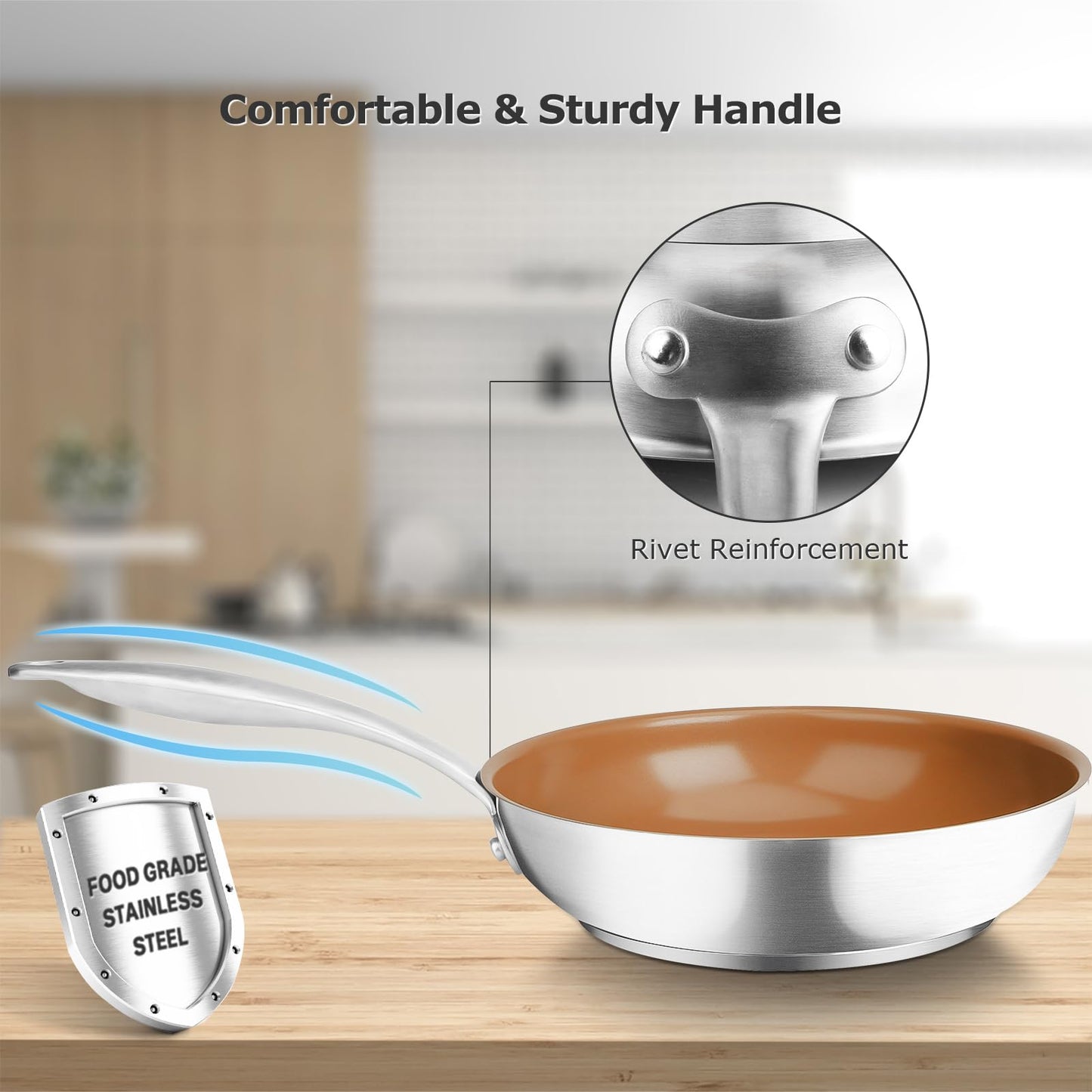 Duxtop Frigideira de Cerâmica Antiad. 8" Inox Compatível com Indução (Cobre)