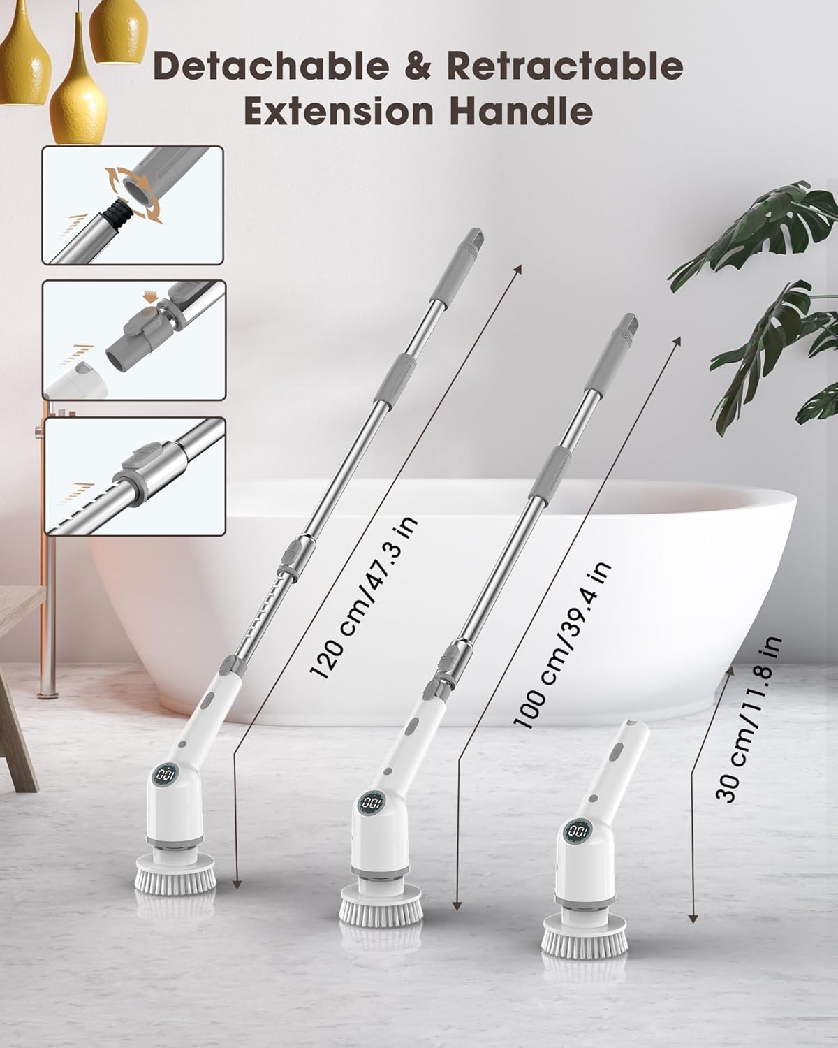 Maxtopfit Escova Elétrica 9 em 1 para Limpeza, Escova de Banheiro com 8 Cabeças (Cinza)